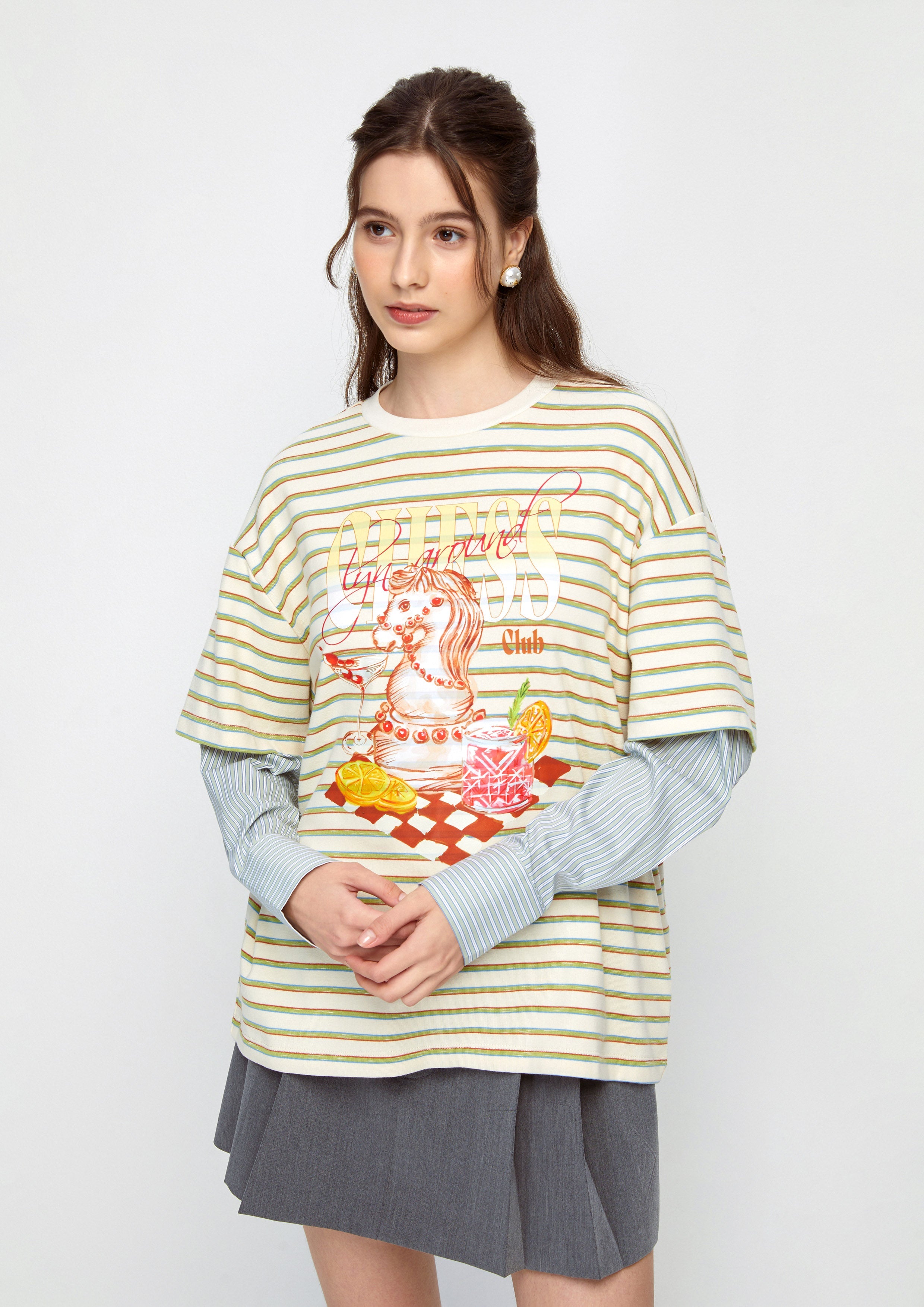 เสื้อยืดแขนยาวเลเยอร์พิมพ์ลาย คอลเลกชัน Cat Gambit