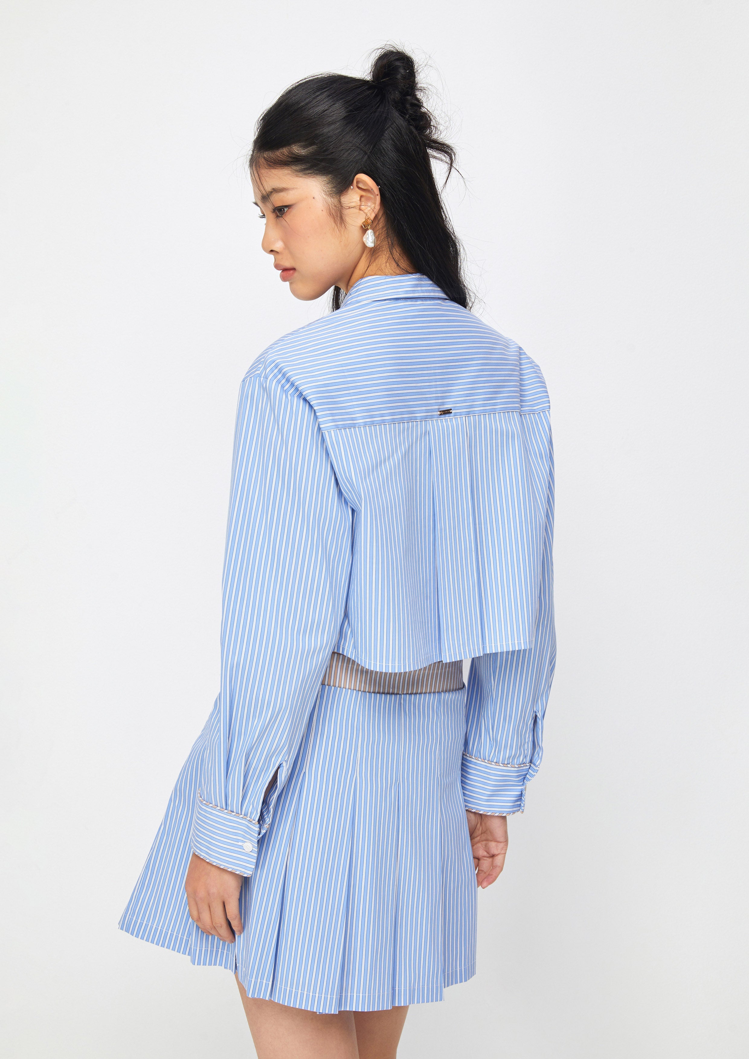 Stripe Long Sleeve Crop Shirt Take Sip