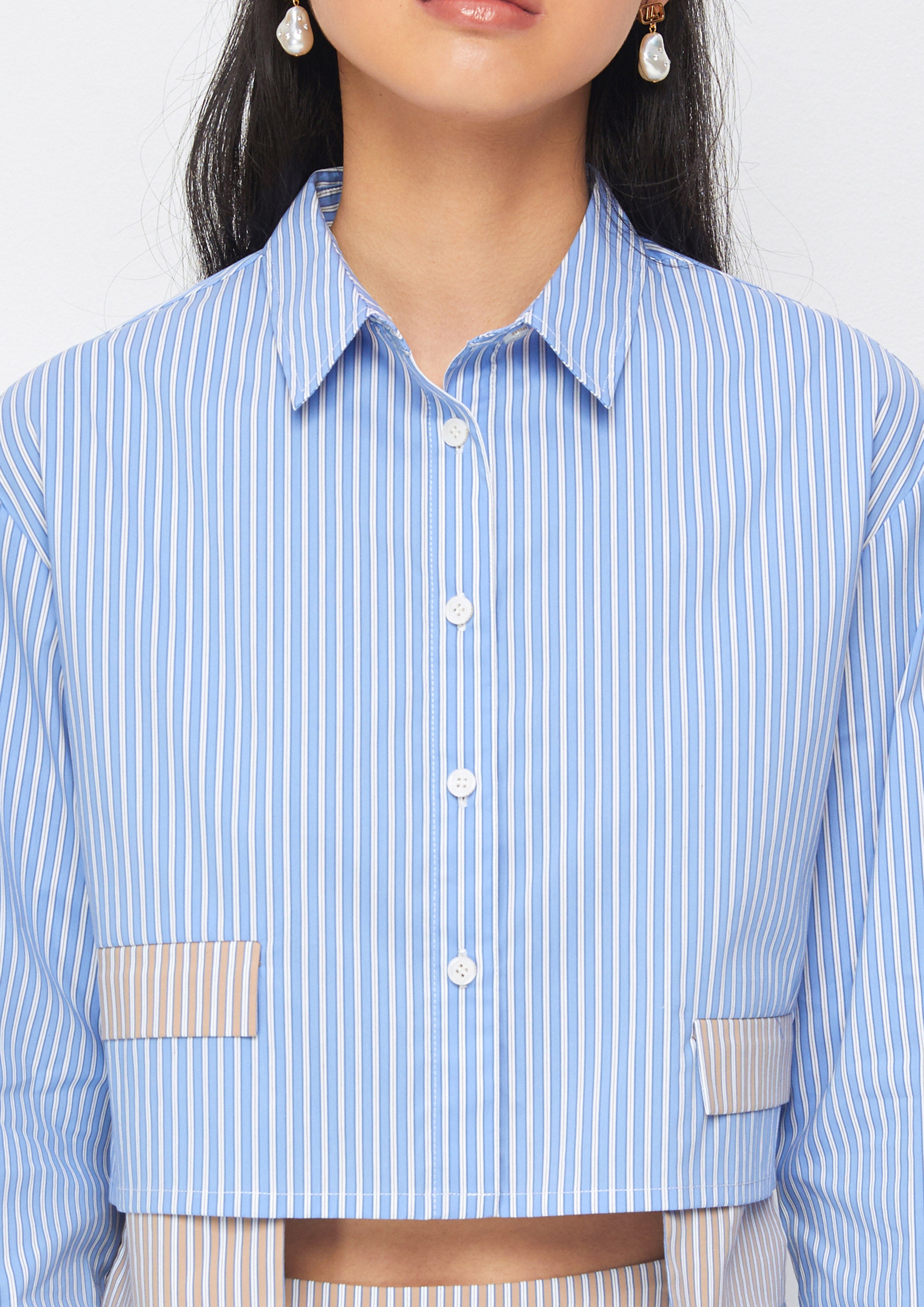 Stripe Long Sleeve Crop Shirt Take Sip