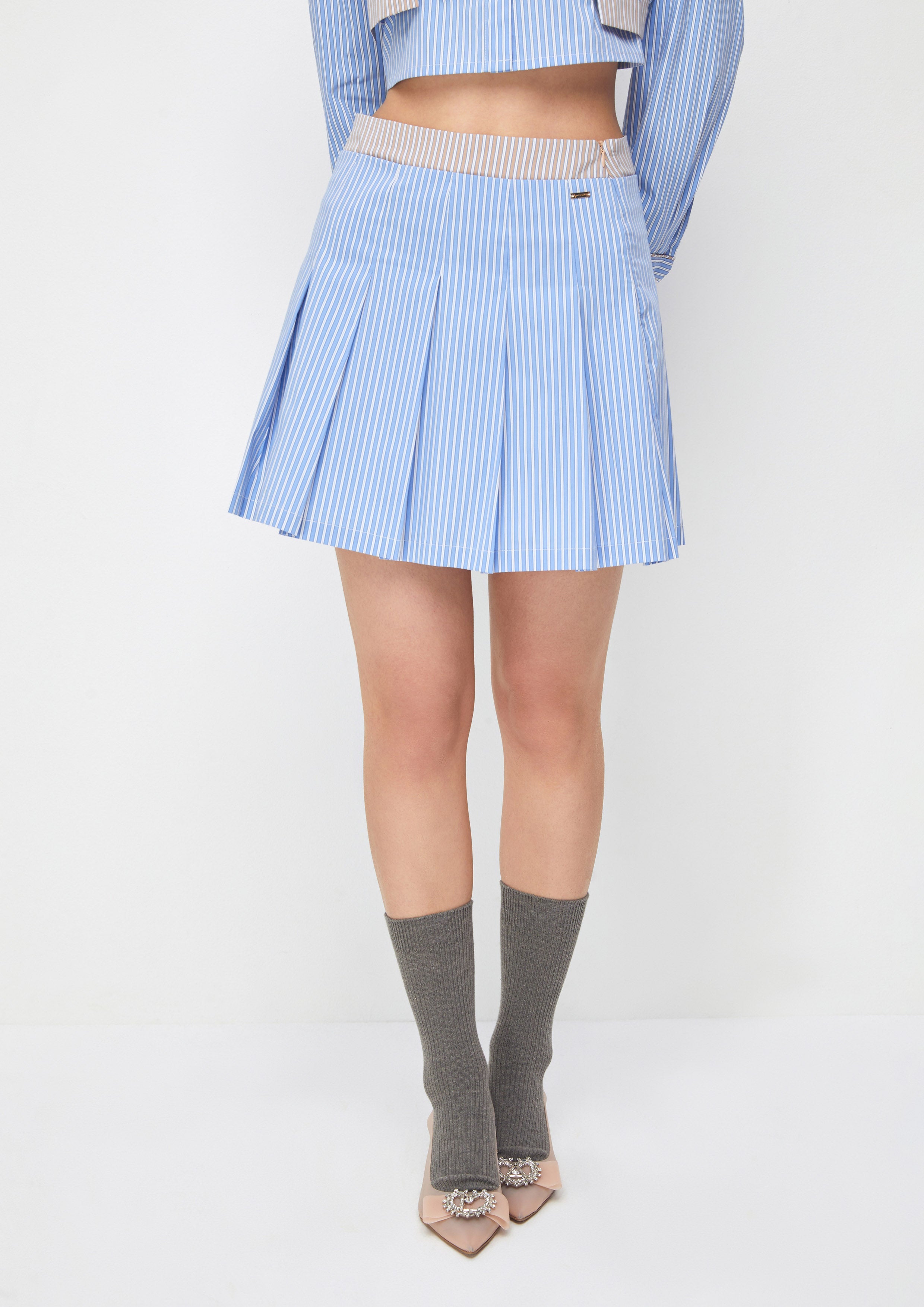 Layered Stripe Pleated Skirt Take Sip