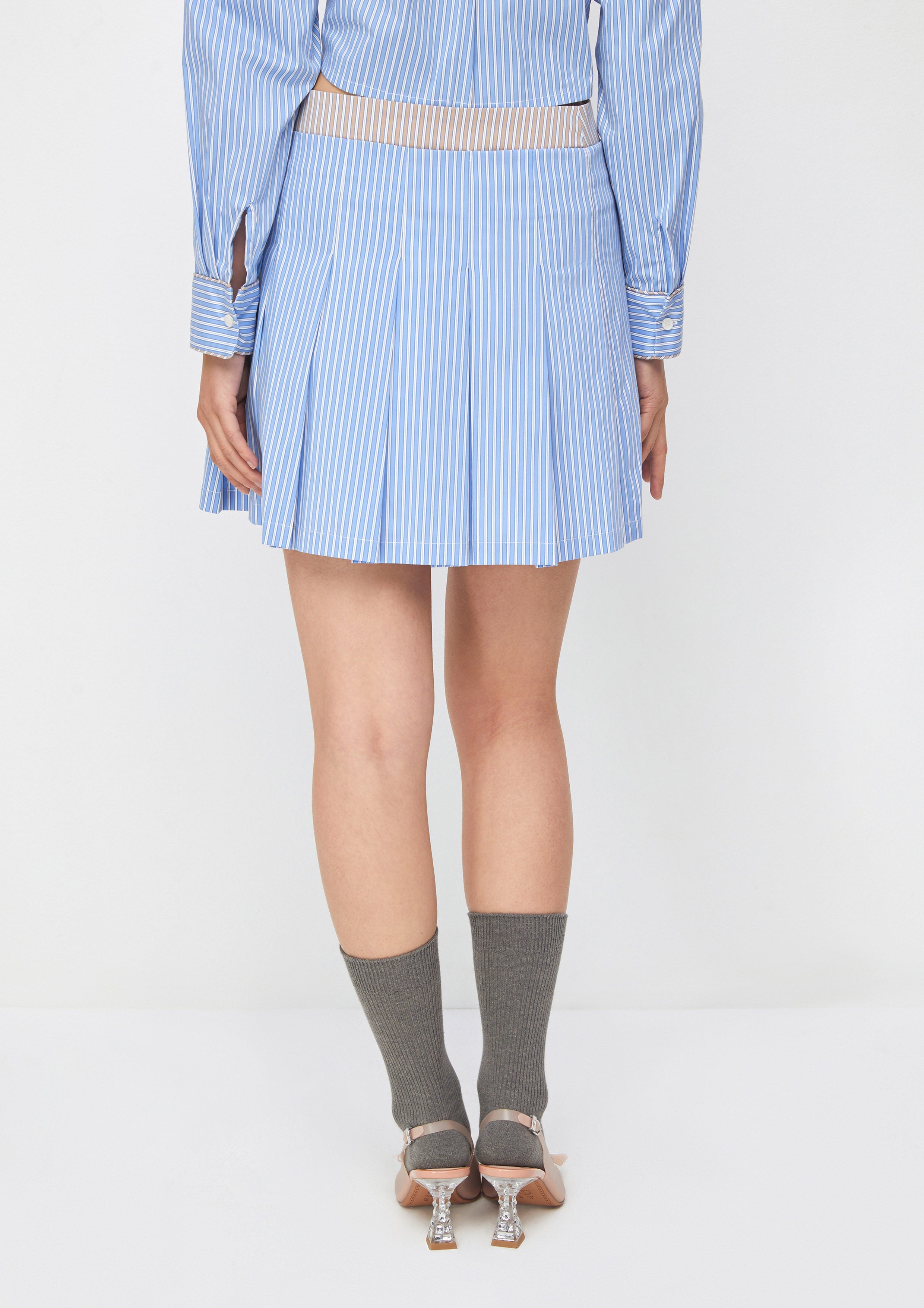 Layered Stripe Pleated Skirt Take Sip