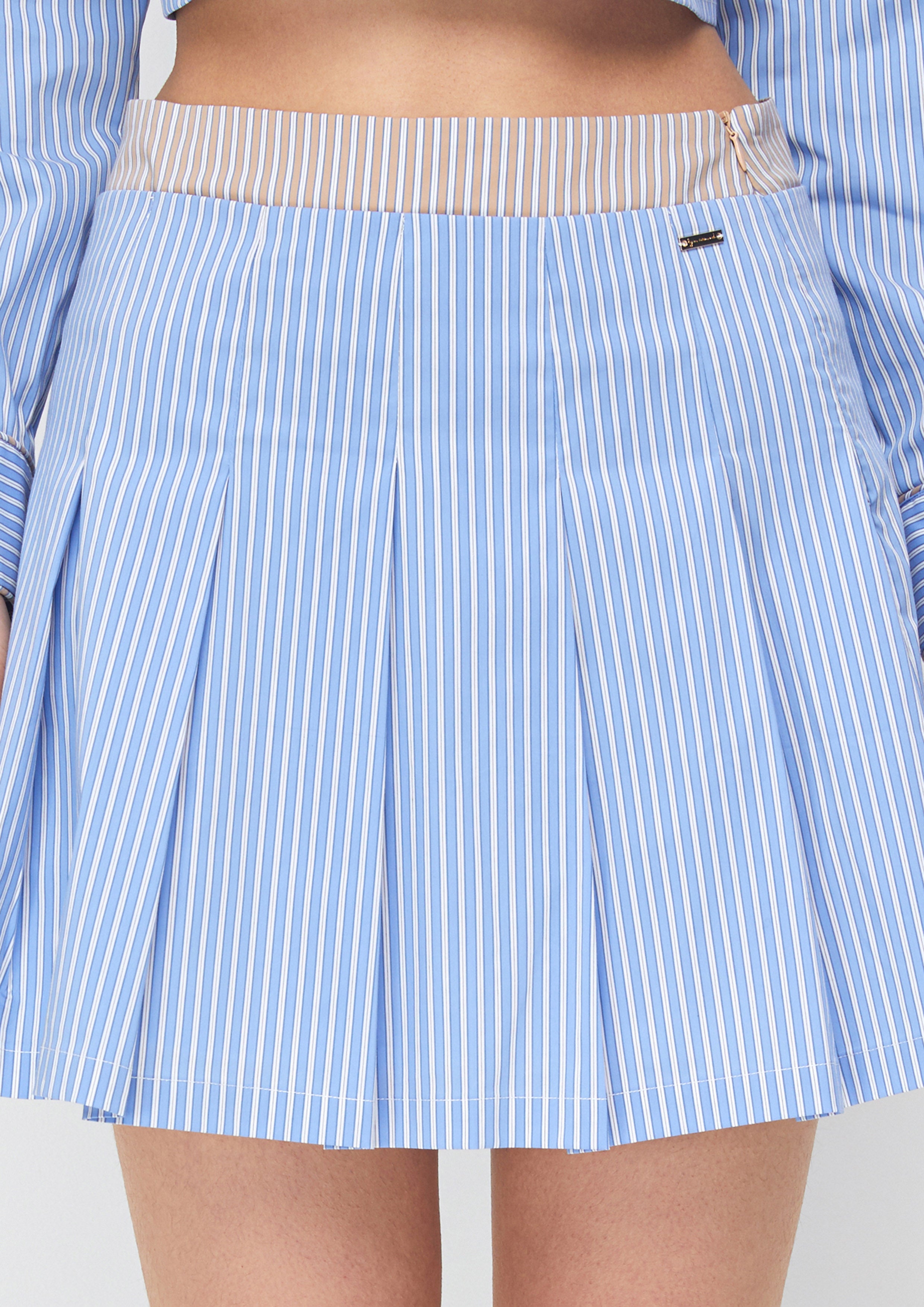 Layered Stripe Pleated Skirt Take Sip