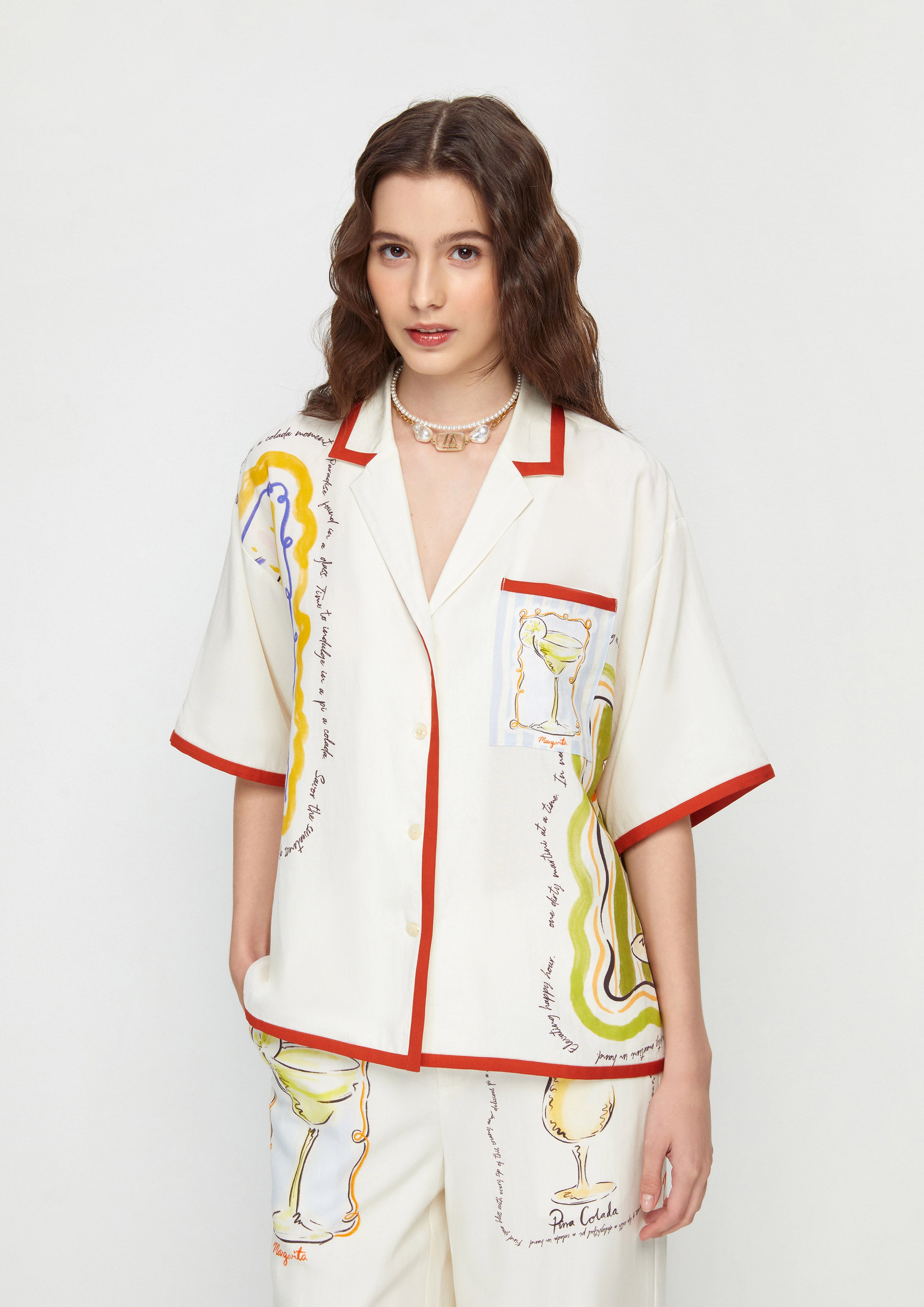 Print Short Sleeve Shirt Take Sip