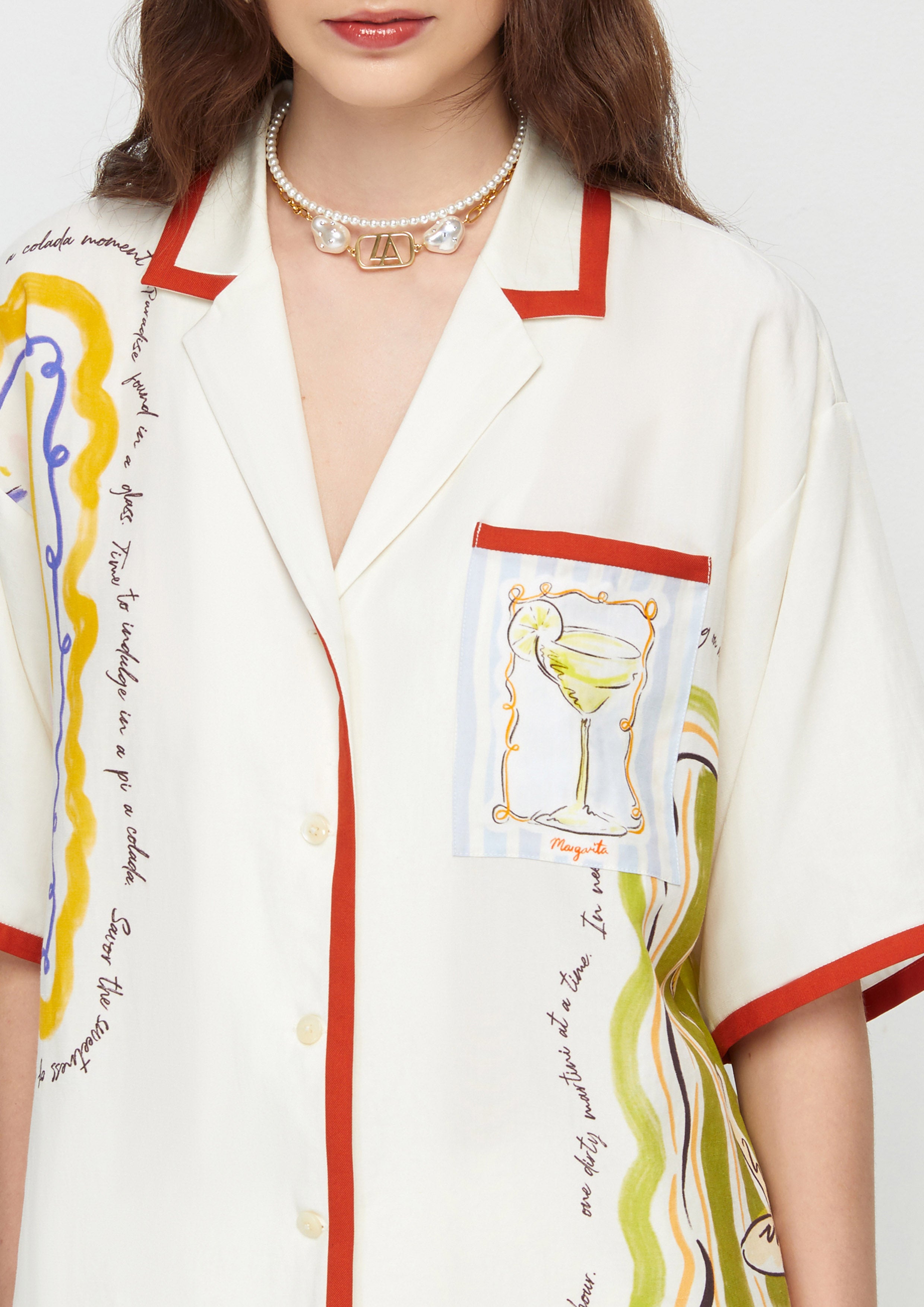 Print Short Sleeve Shirt Take Sip