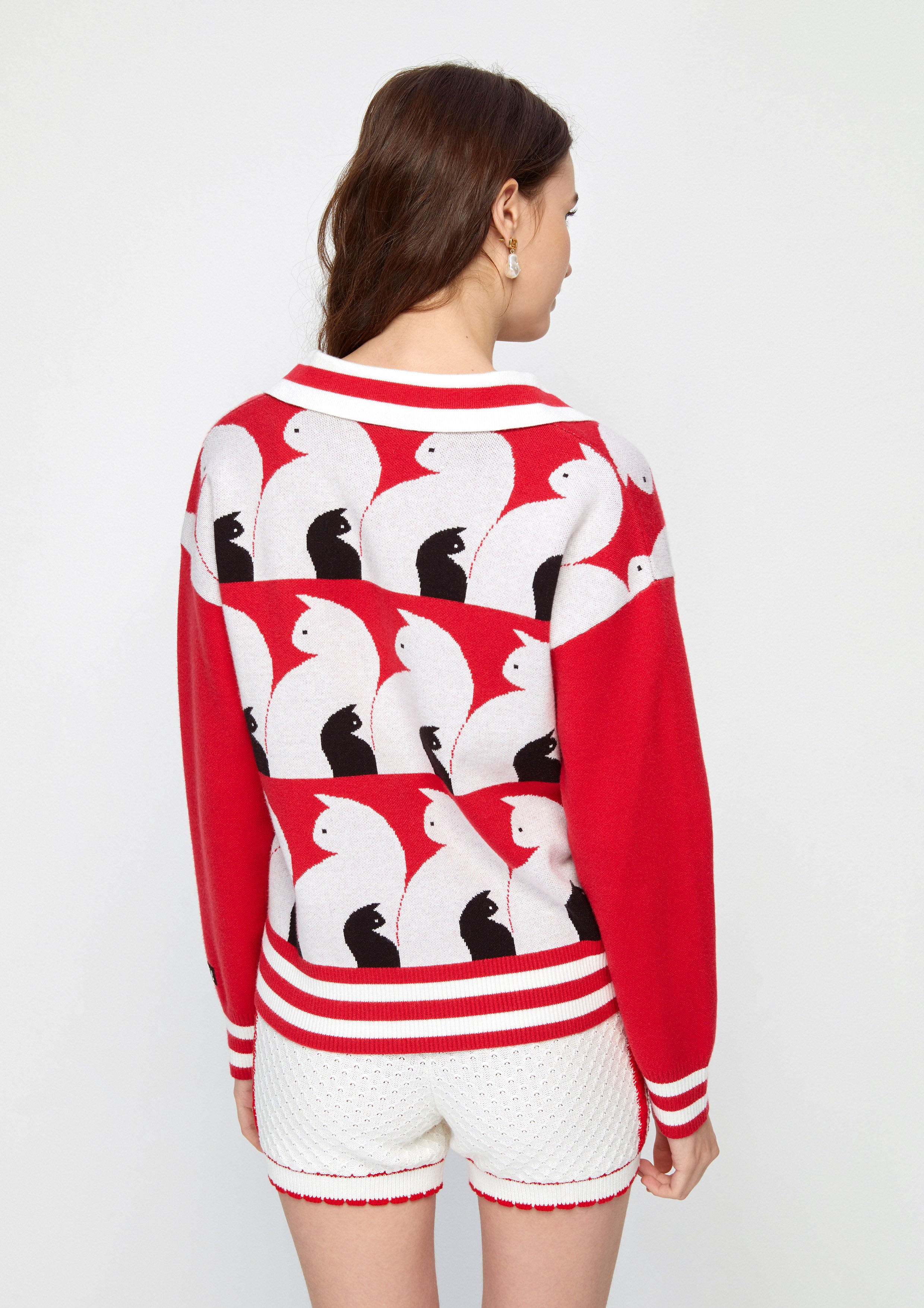 Embroidery Knitted Pullover Cat Gambit
