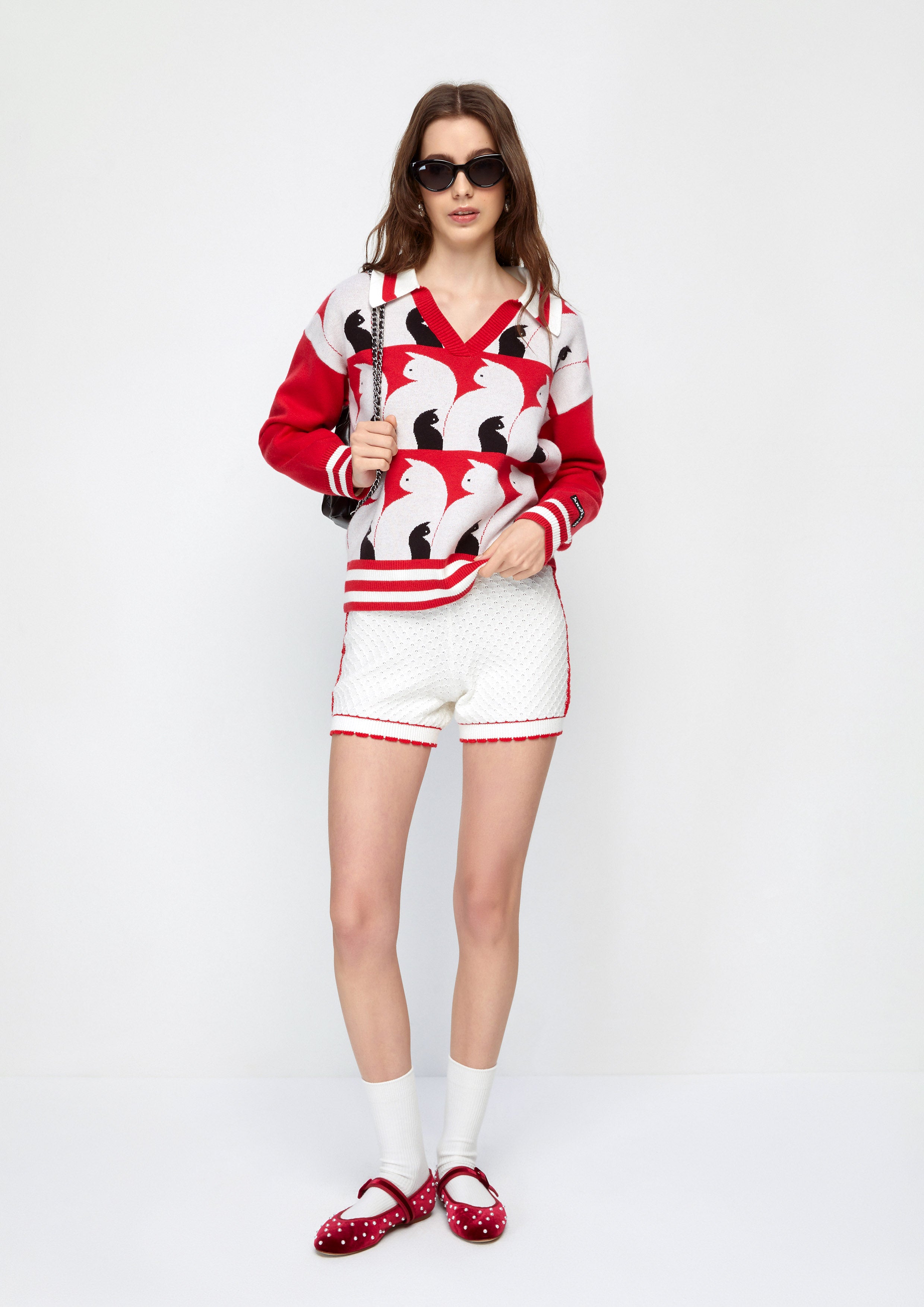 Embroidery Knitted Pullover Cat Gambit