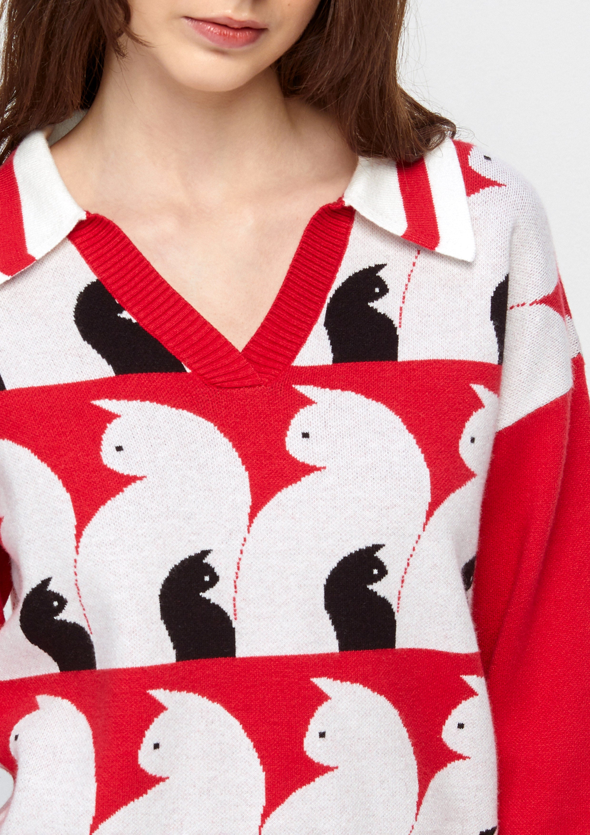 Embroidery Knitted Pullover Cat Gambit