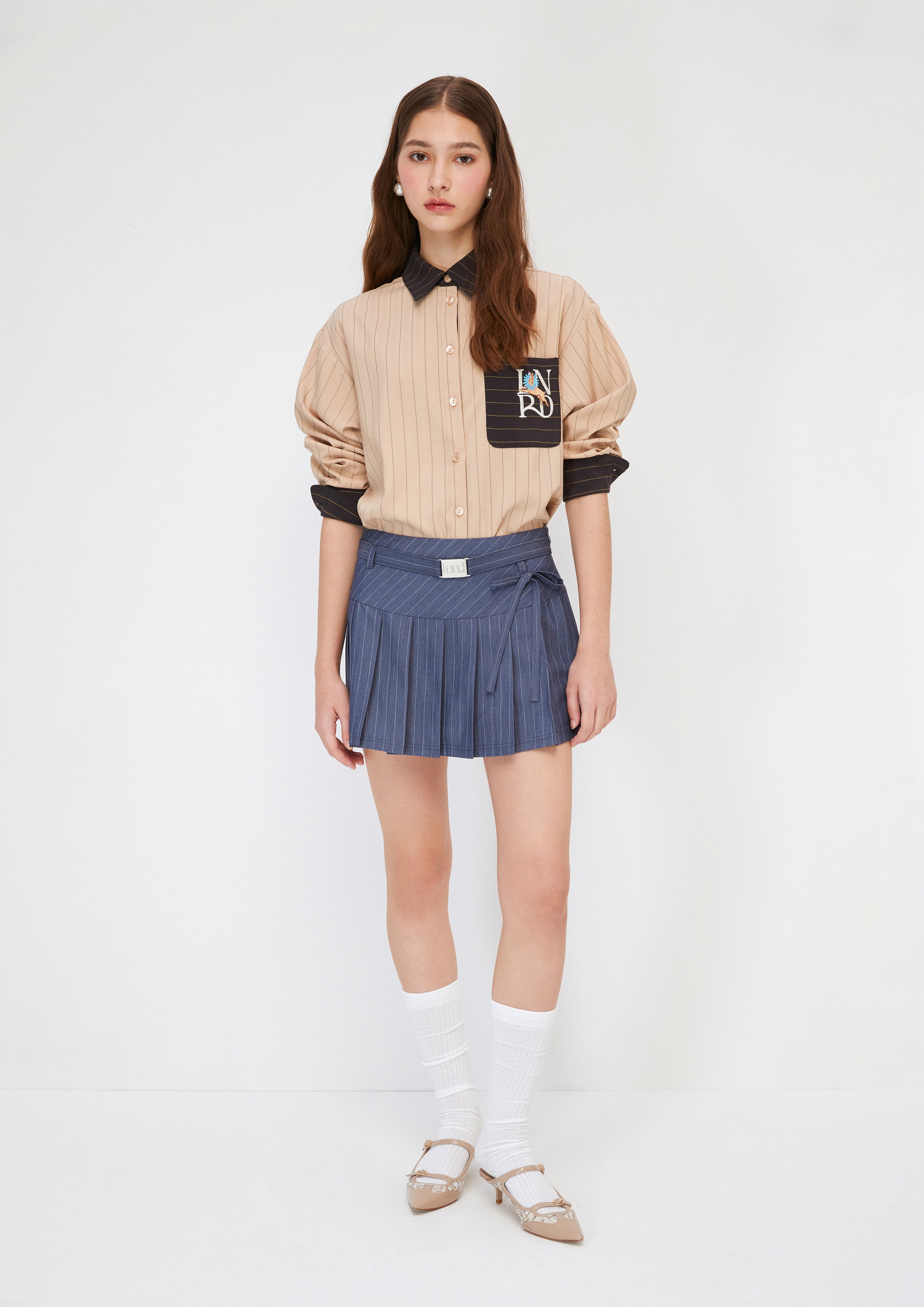 Stripe Pleated Mini Skirt Rehab & Leisure