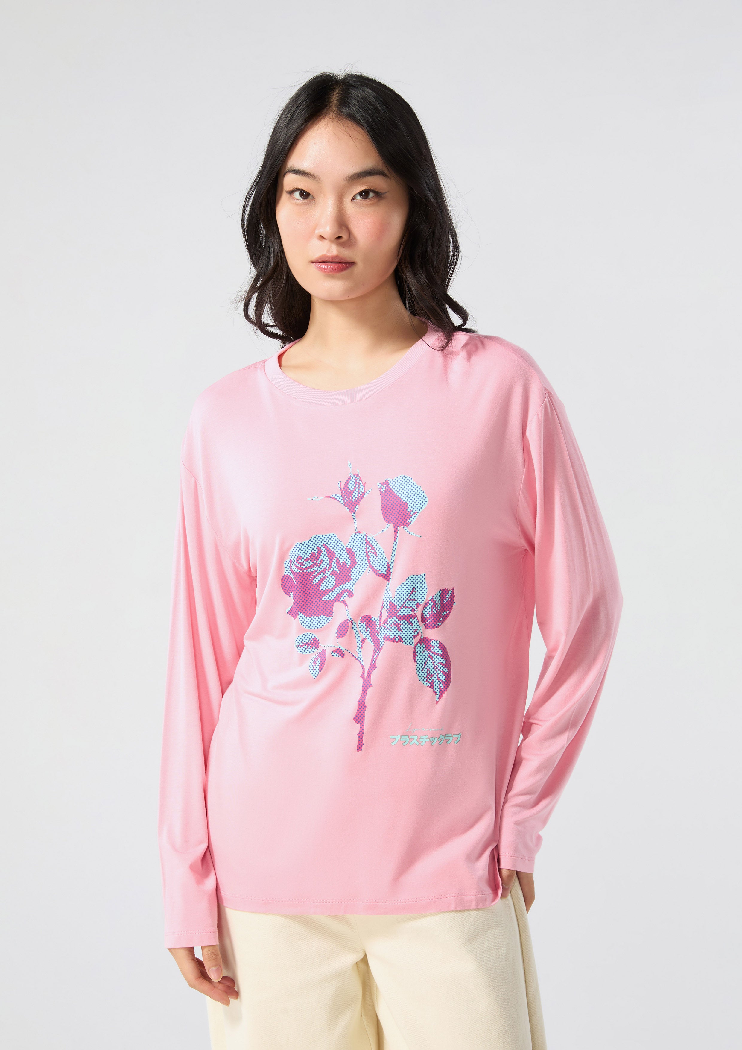 เสื้อยืดแขนยาวพิมพ์ลายดอกกุหลาบ คอลเลกชัน Rodeo Rose