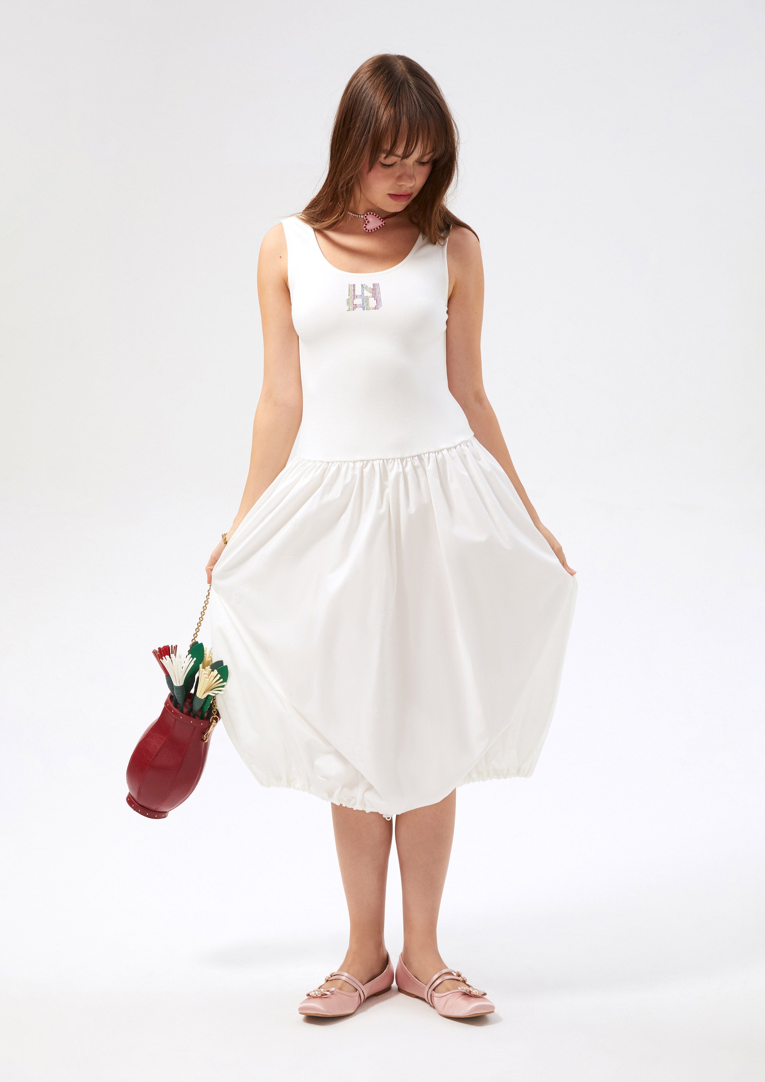 Crystal Logo Puff Skirt Midi Dress Neon Dreams