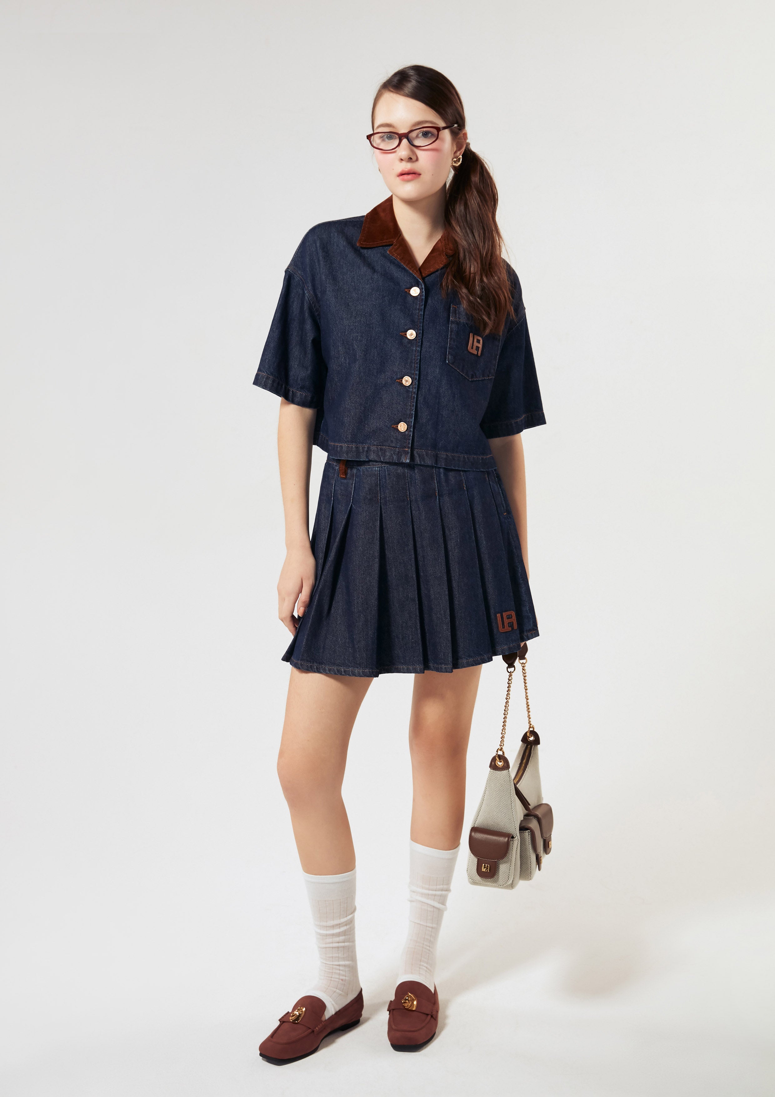 Velvet Collar Denim Shirt Basic Denim