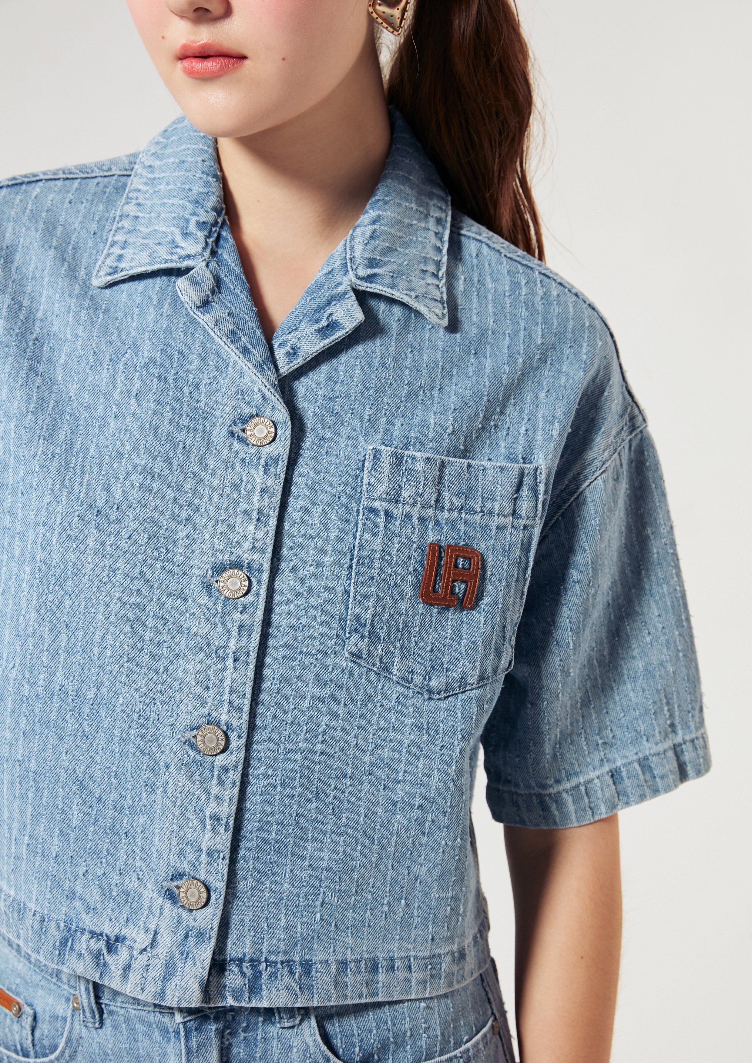 Short Sleeve Denim Shirt Basic Denim