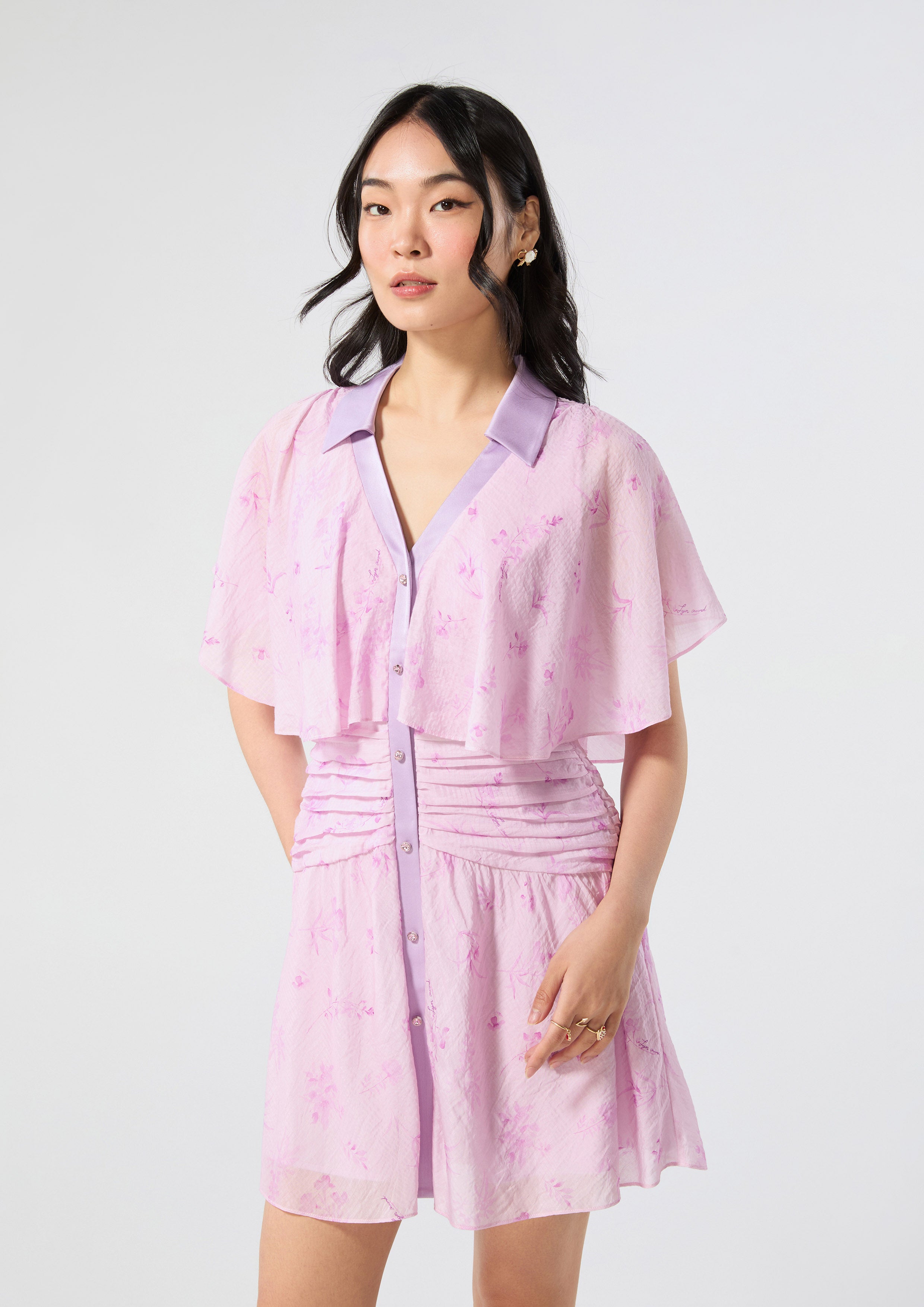 Print Cinched Pleated Waist Mini Dress Rodeo Rose