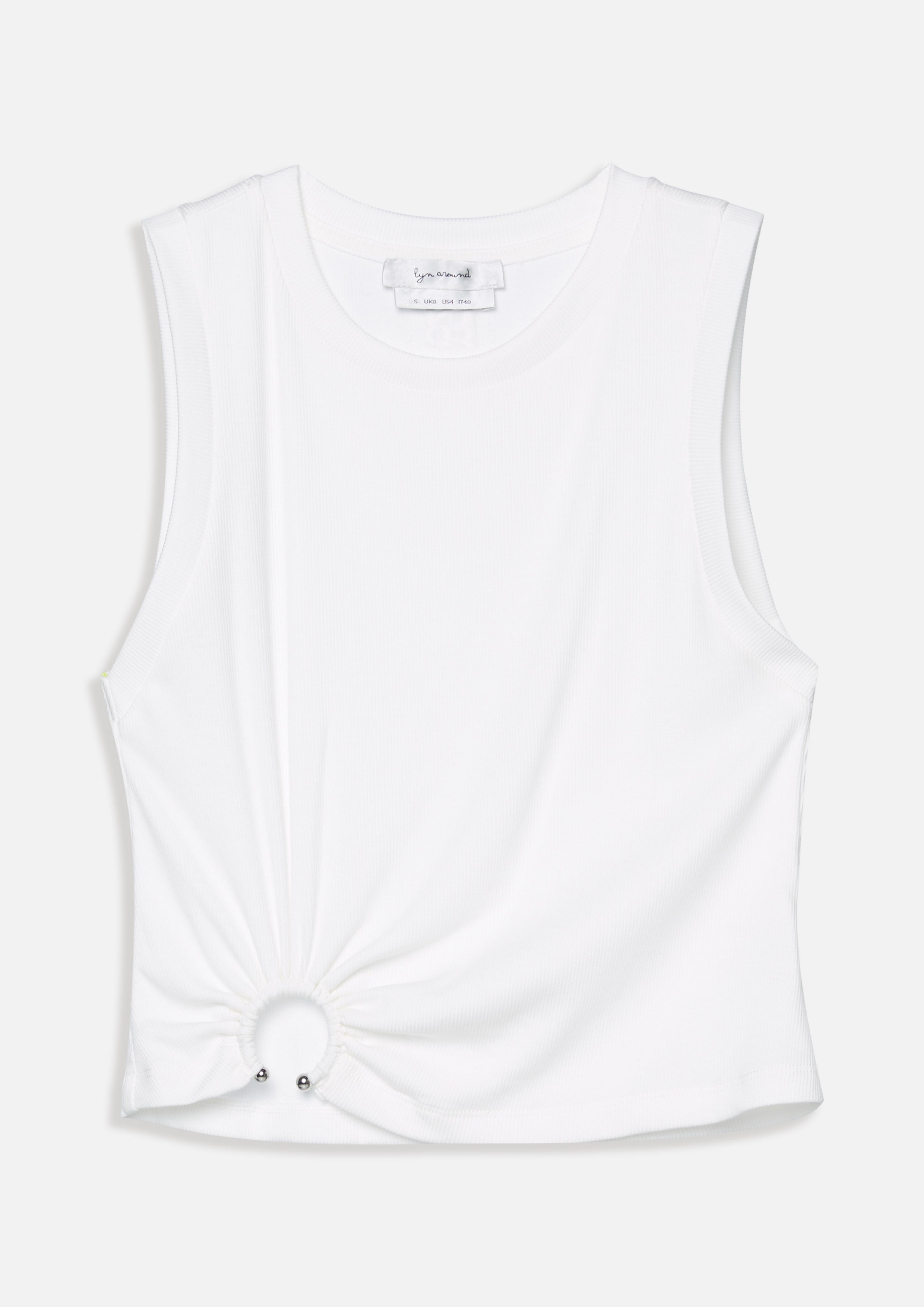 เสื้อครอปแขนกุดแต่งโลหะทรงกลม คอลเลกชัน Working on Board