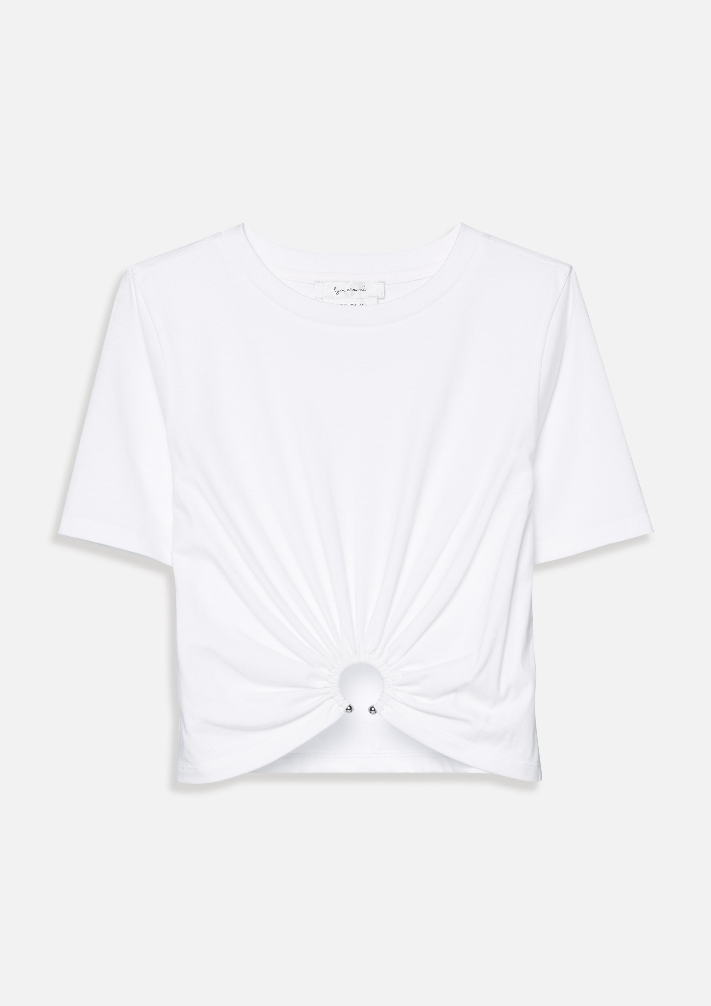 เสื้อครอปแขนสั้นแต่งโลหะทรงกลม คอลเลกชัน Working on Board