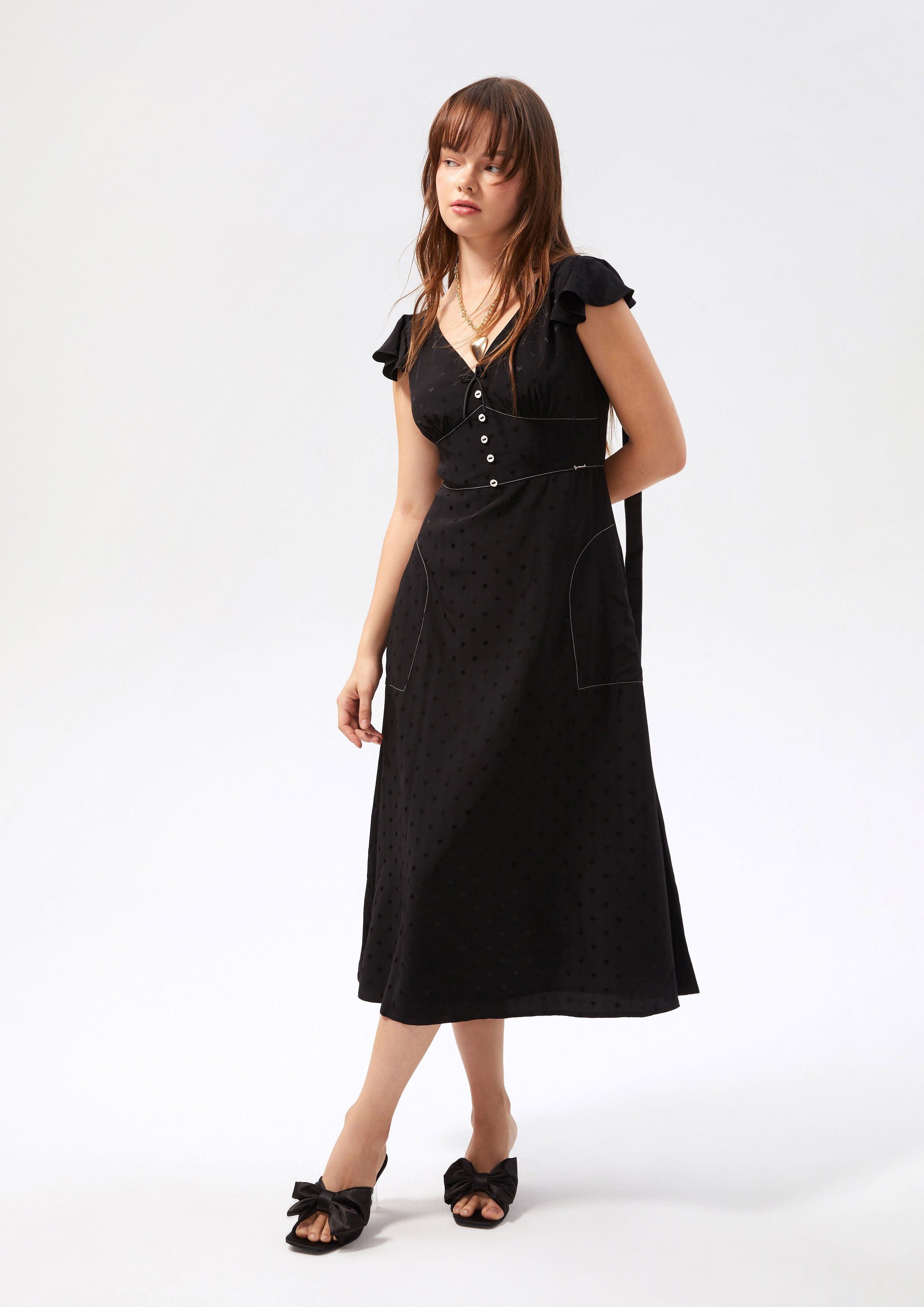 V Neck Frill Sleeve Dress Neon Dreams