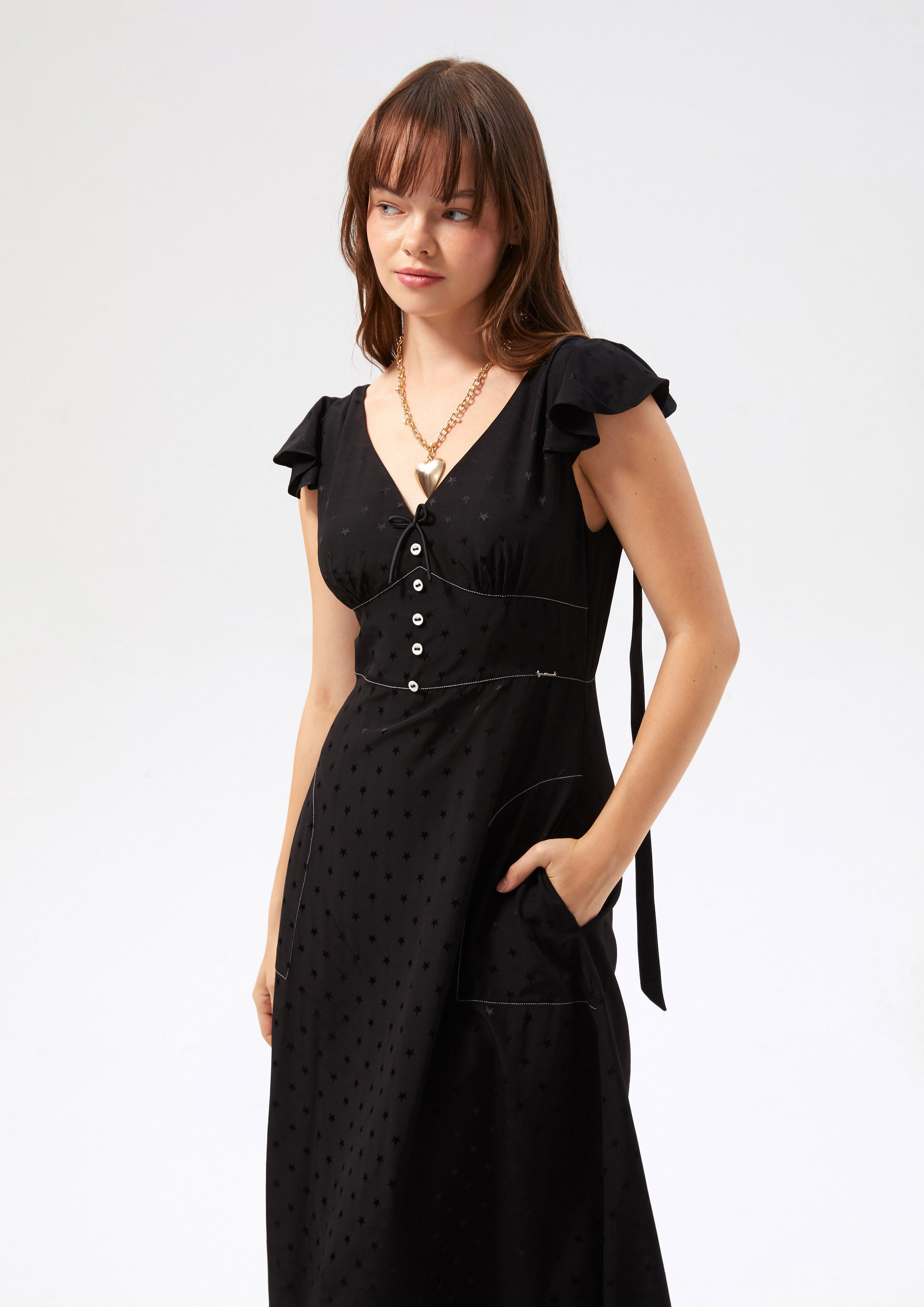 V Neck Frill Sleeve Dress Neon Dreams