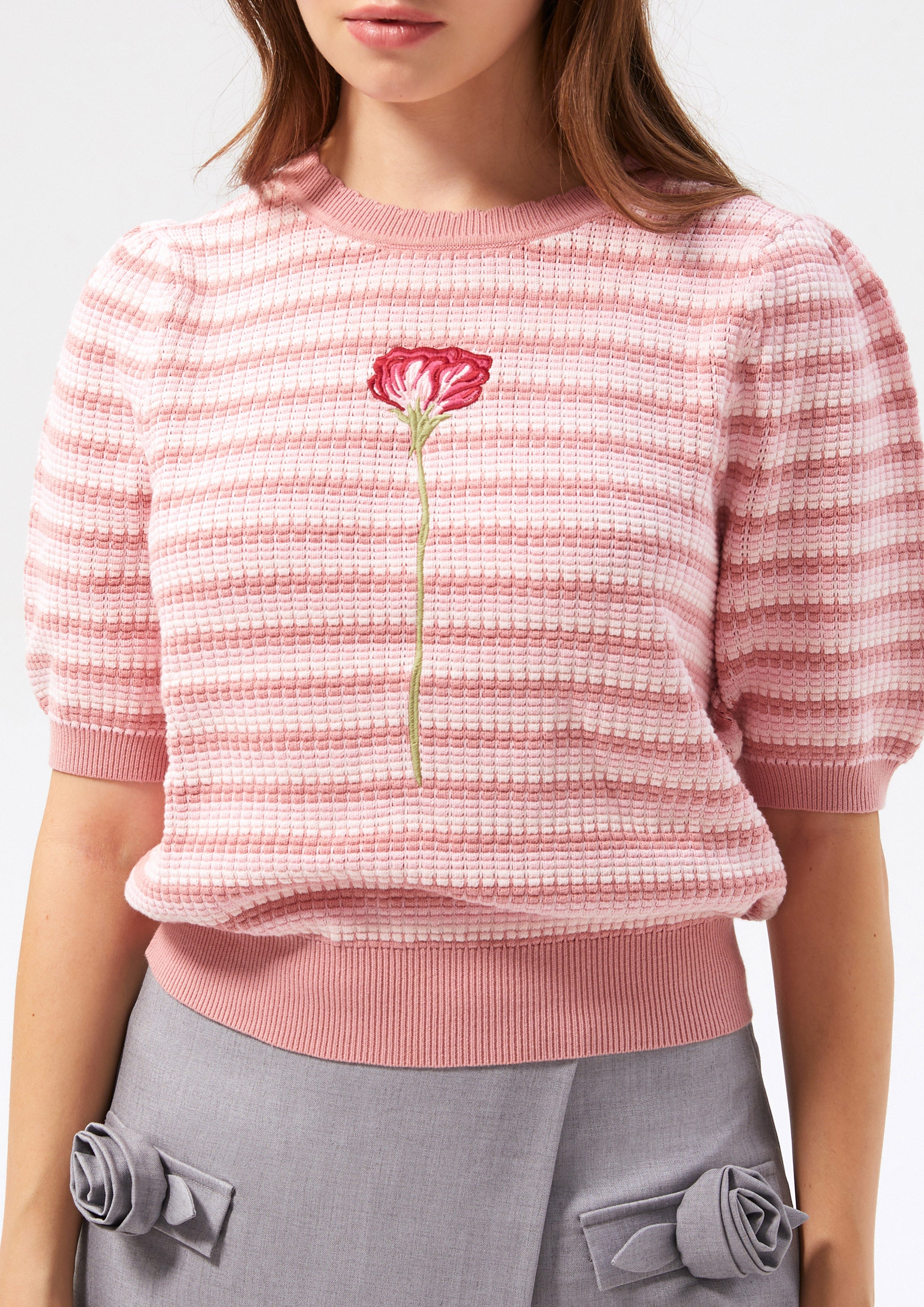  Floral Embellished Strip Knitted Top Neon Dreams