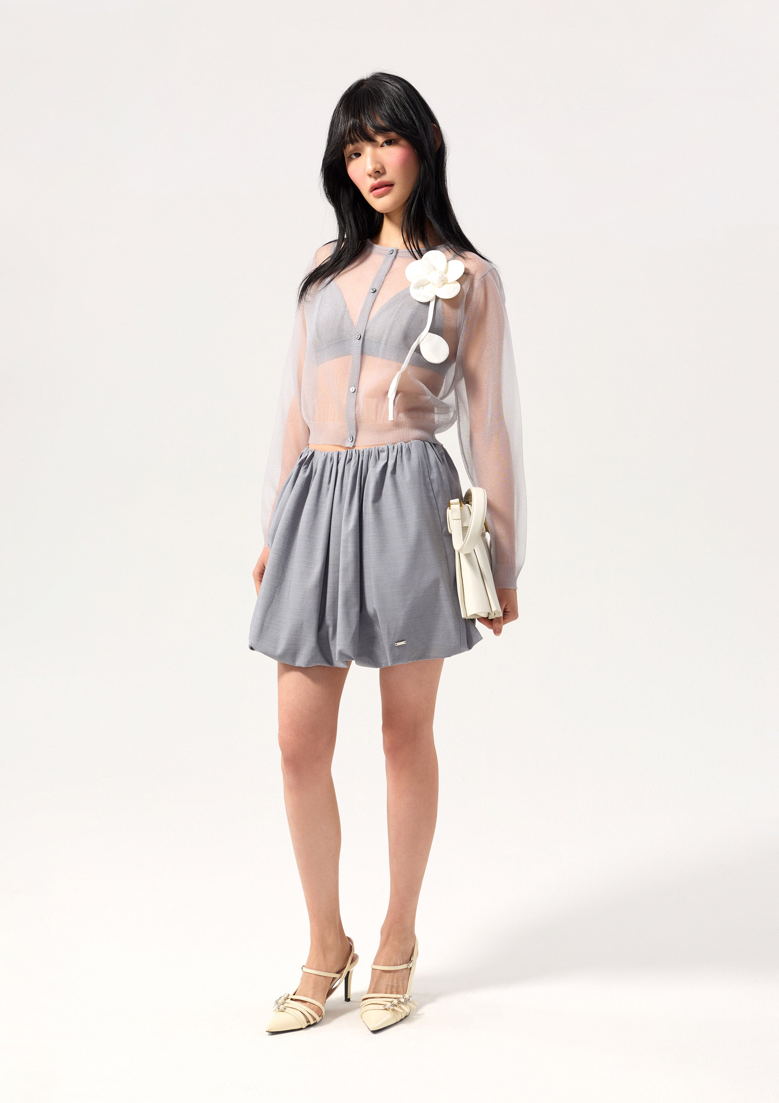 เสื้อคาร์ดิแกนผ้าเชียร์ปักลายดอกไม้ คอลเลกชัน Neon Dreams