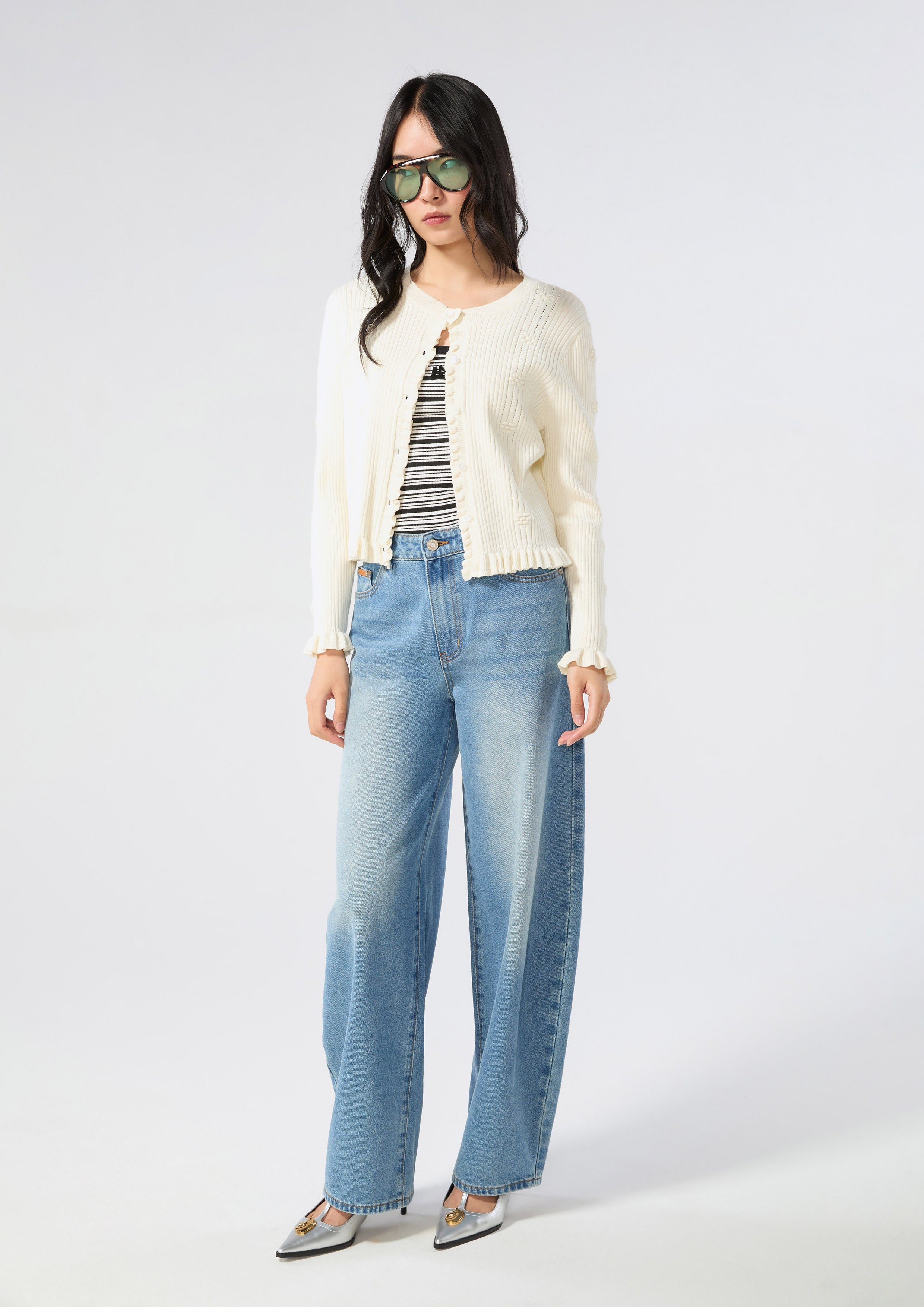 กางเกงเดนิมขายาวทรงขาบาเรล คอลเลกชัน Basic Denim