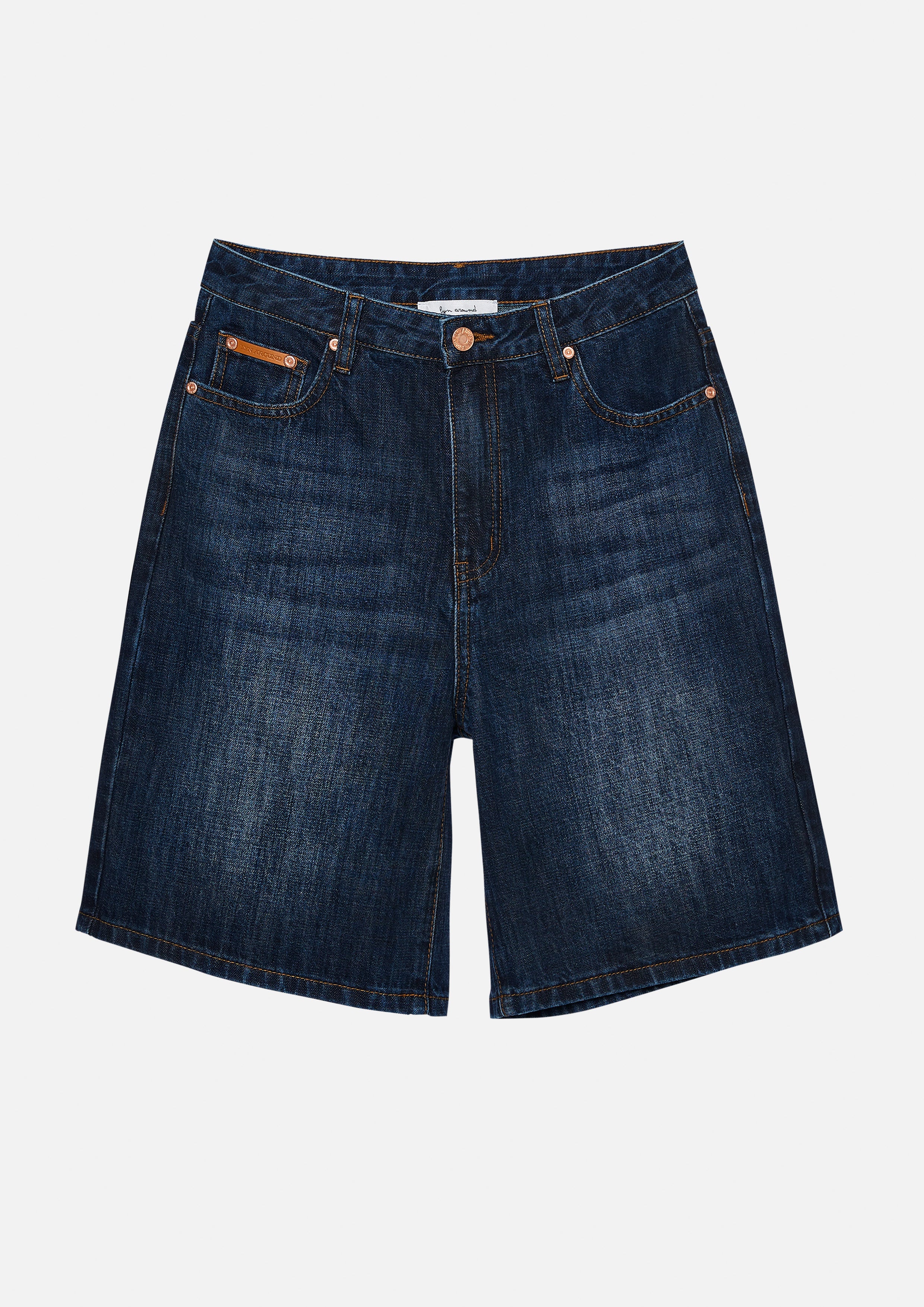 กางเกงเดนิมขาสั้นสีเฟดเข้ม คอลเลกชัน Basic Denim