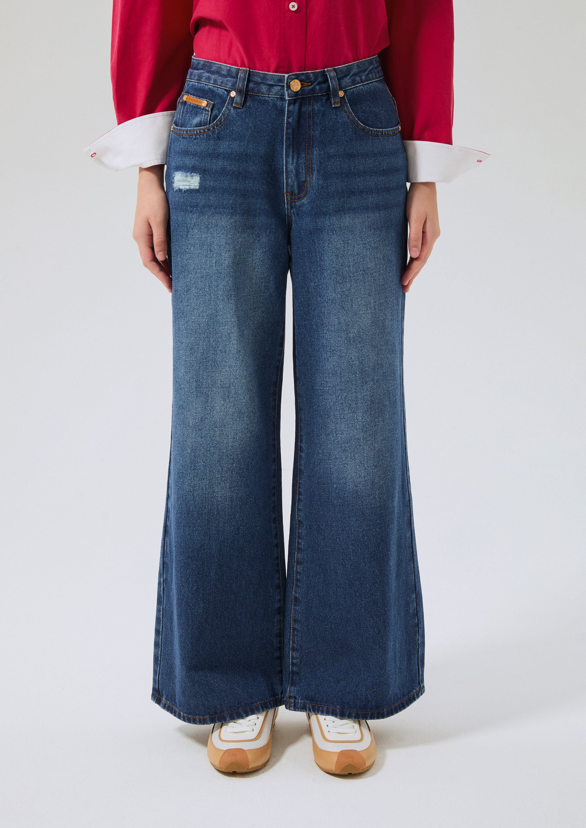 กางเกงเดนิมขายาวแต่งขาด คอลเลกชัน Basic Denim