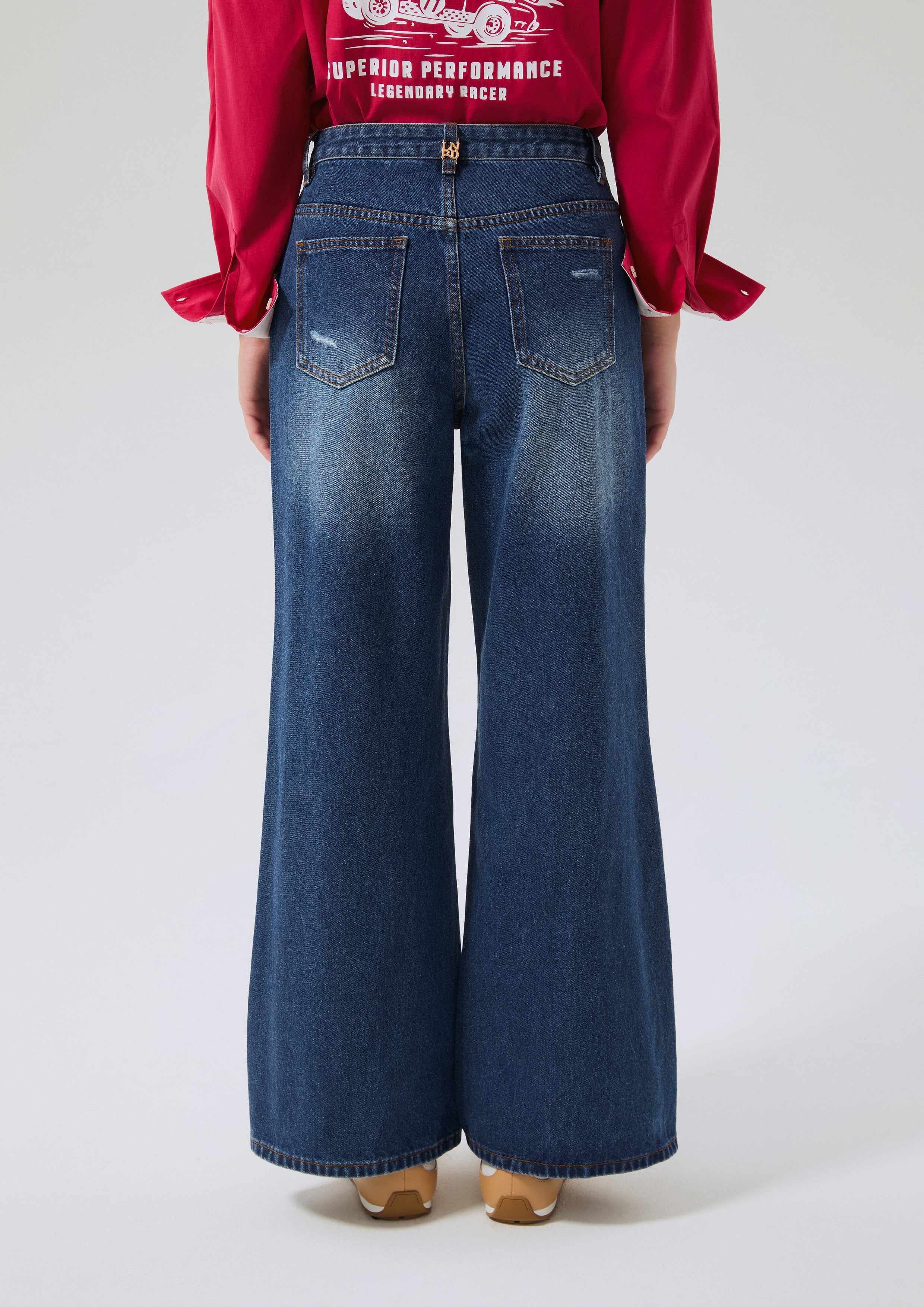 กางเกงเดนิมขายาวแต่งขาด คอลเลกชัน Basic Denim