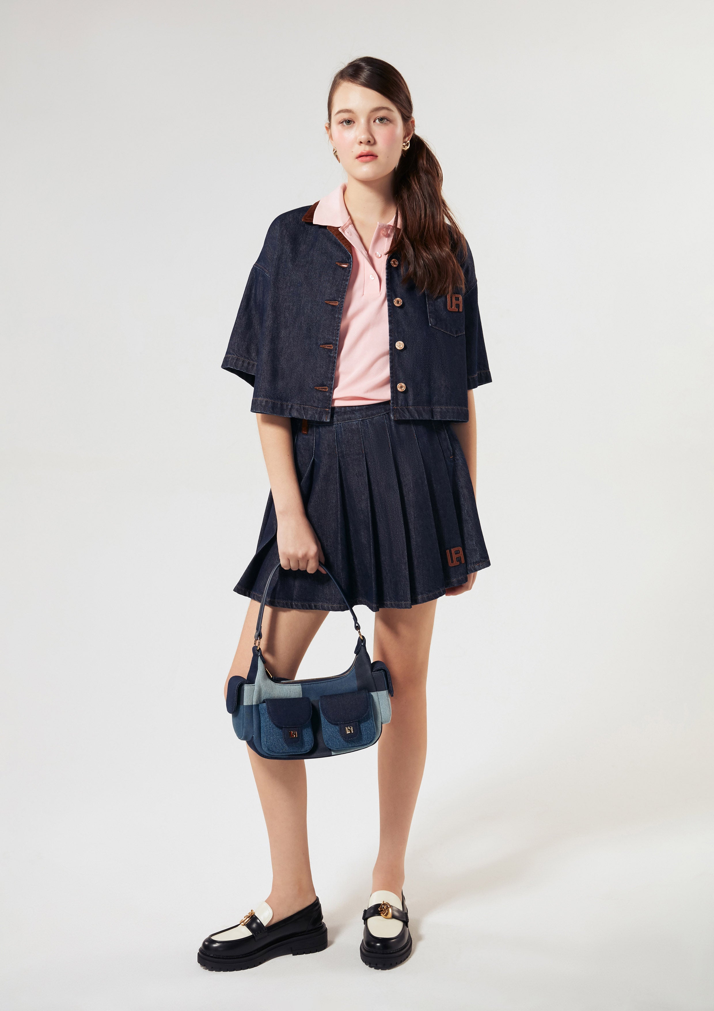  กระโปรงเดนิมสั้นอัดพลีท คอลเลกชัน Basic Denim