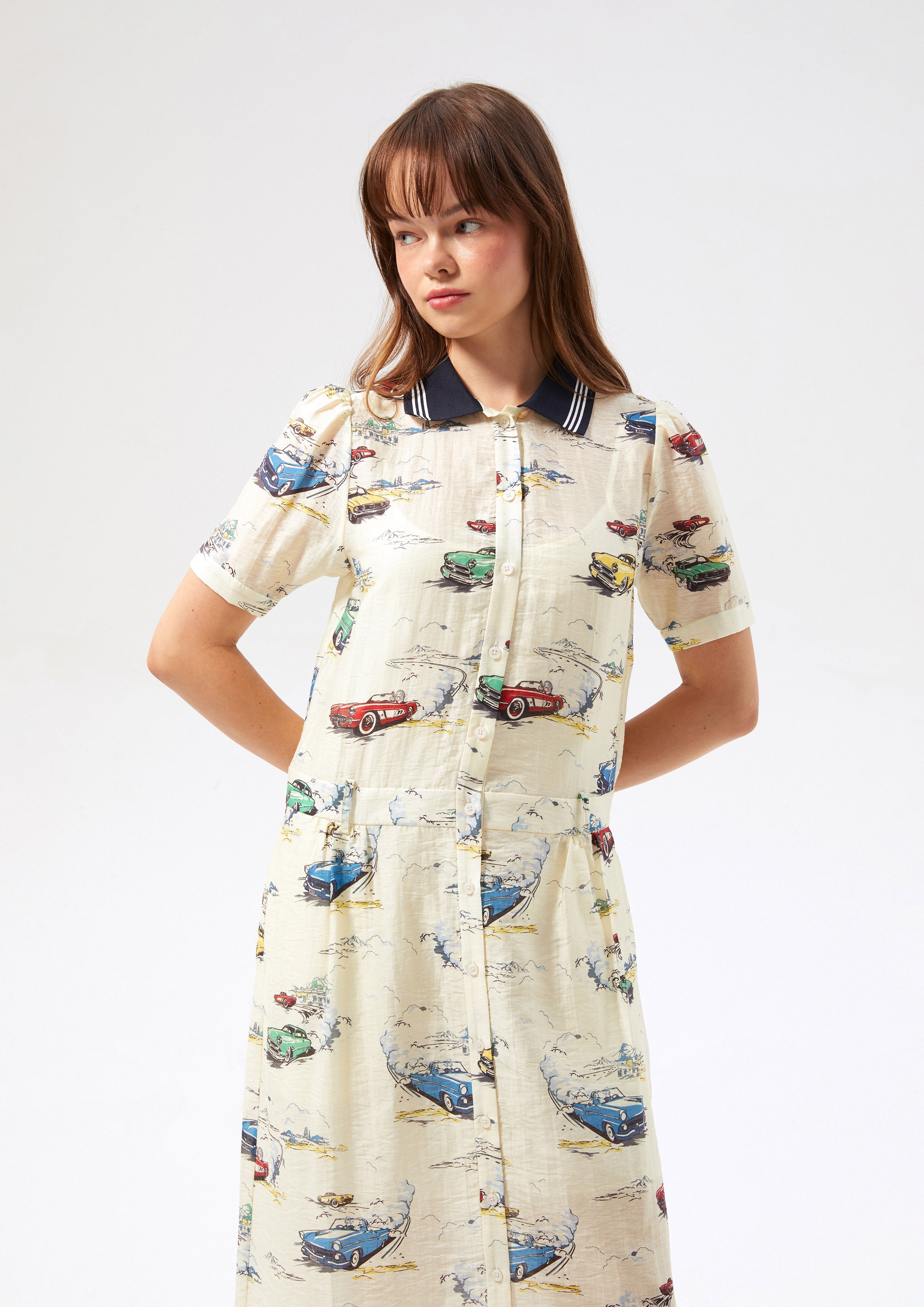 Car Print Midi Dress Speed Voyard