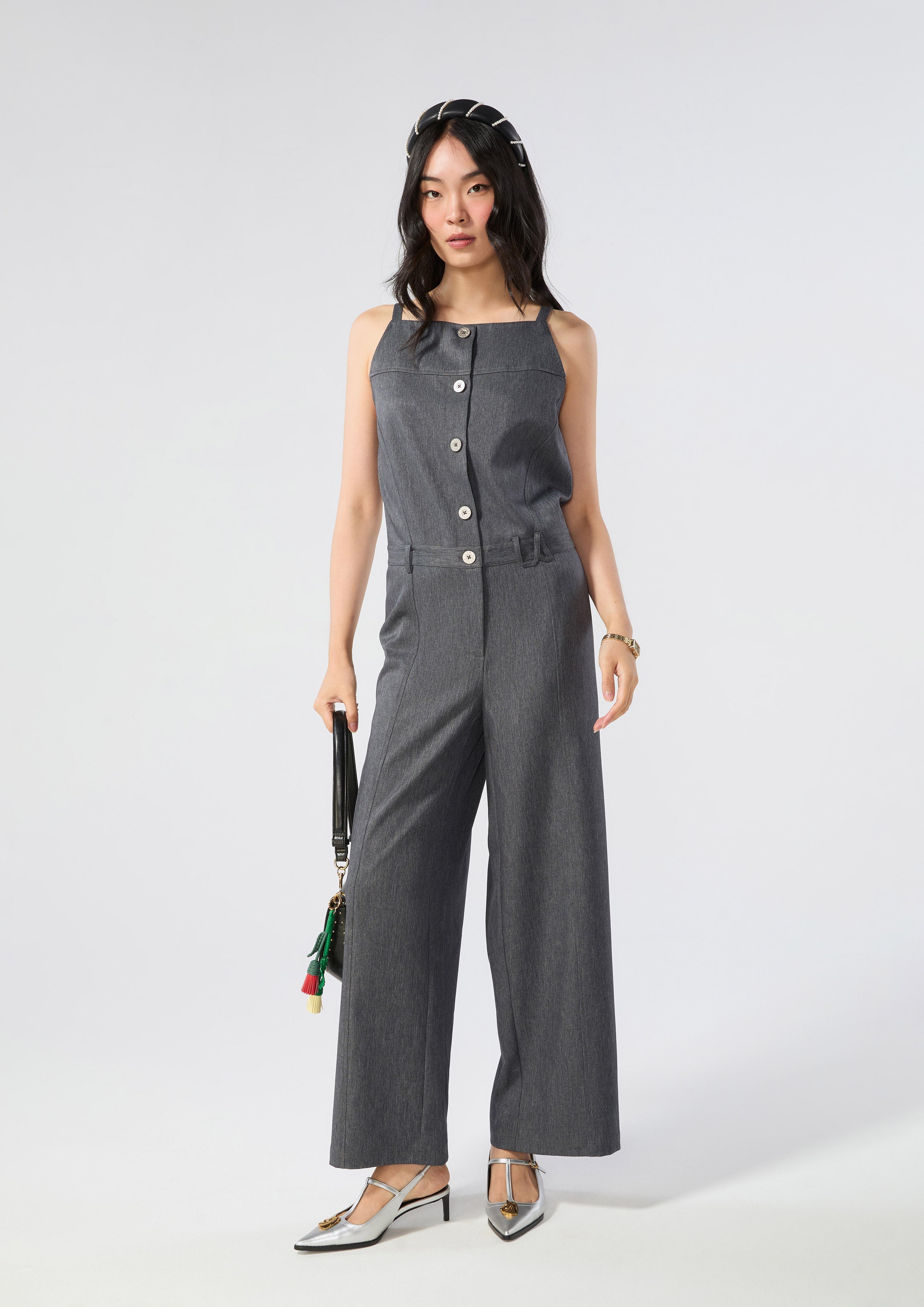 จัมพ์สูทสายเดี่ยวติดกระดุม คอลเลกชัน Rosewood Fleur