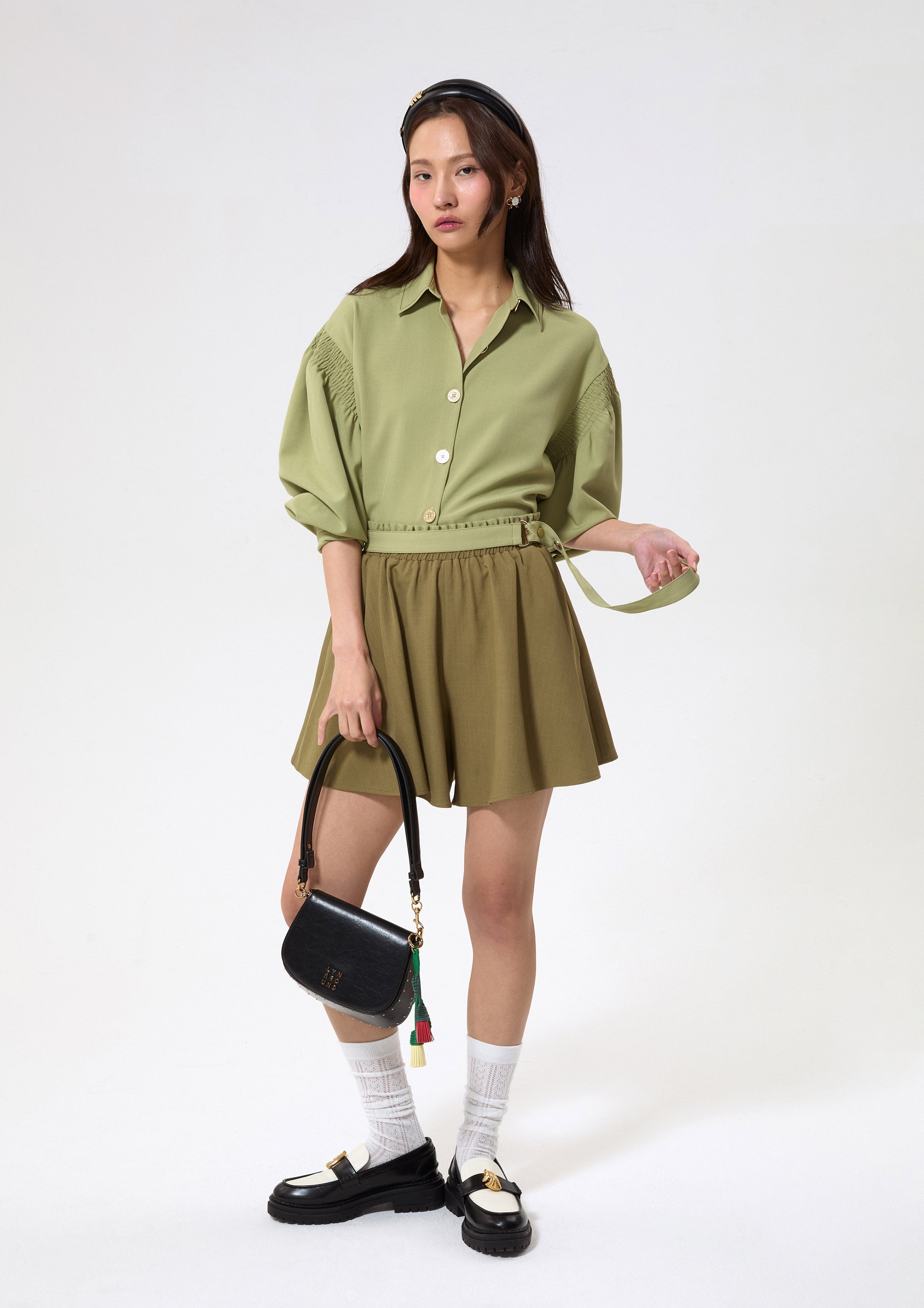 Smocked Long Sleeve Crop Shirt Play Spell