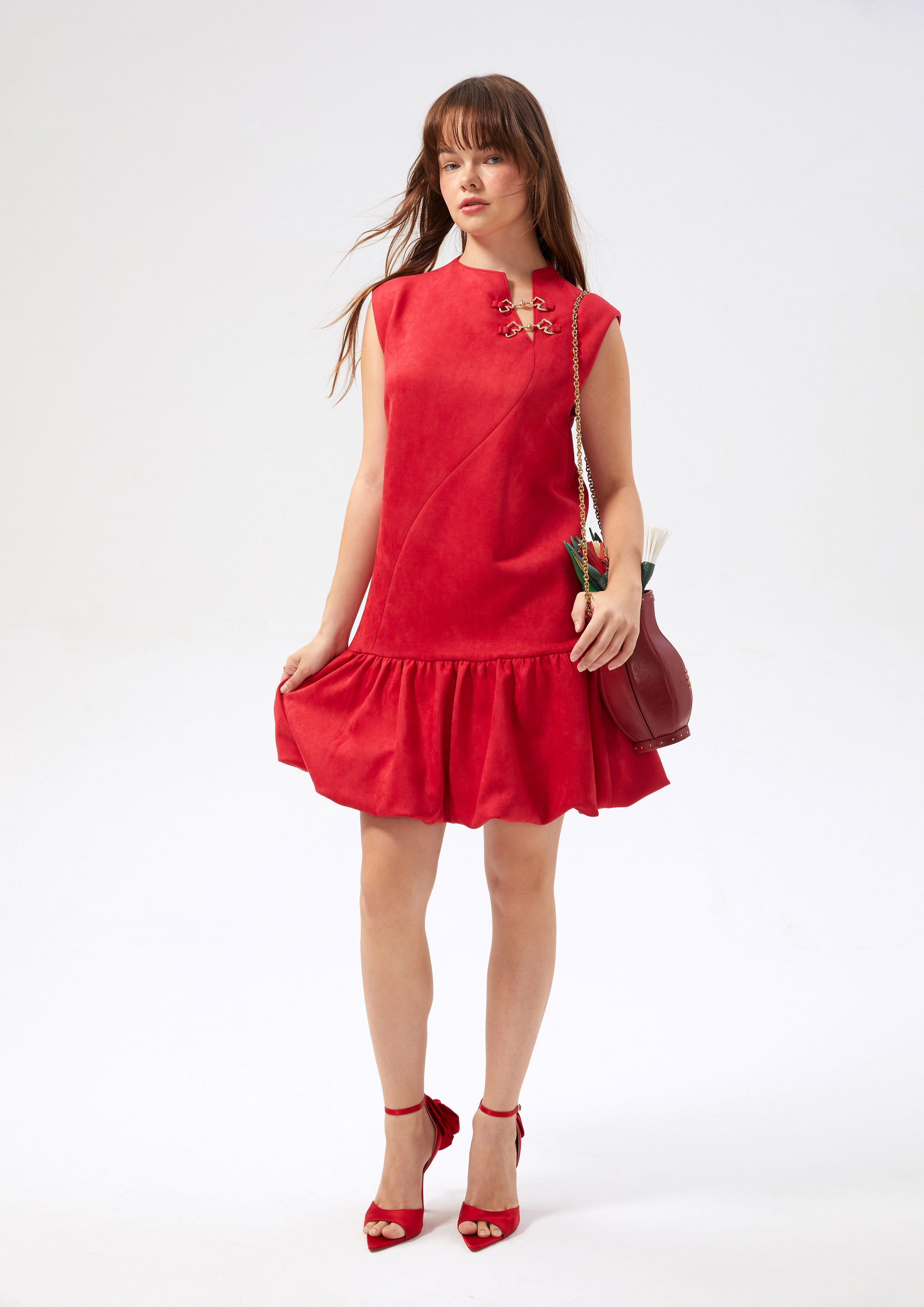 Puff Skirt Sleeveless Mini Dress Rouge Luck