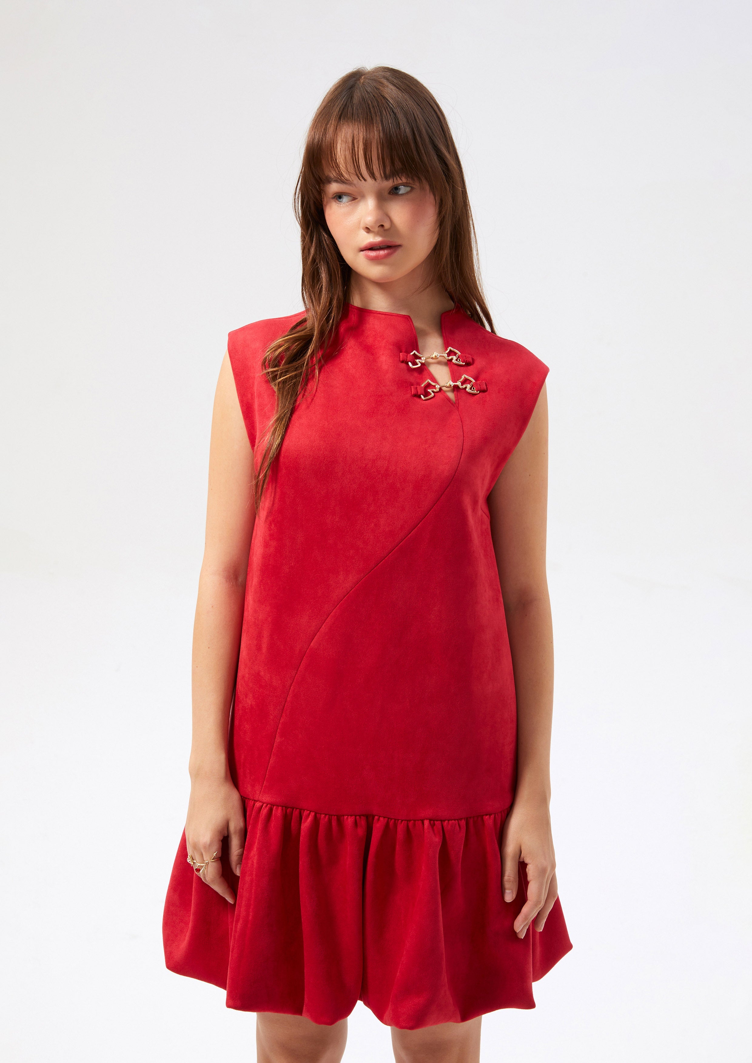 Puff Skirt Sleeveless Mini Dress Rouge Luck