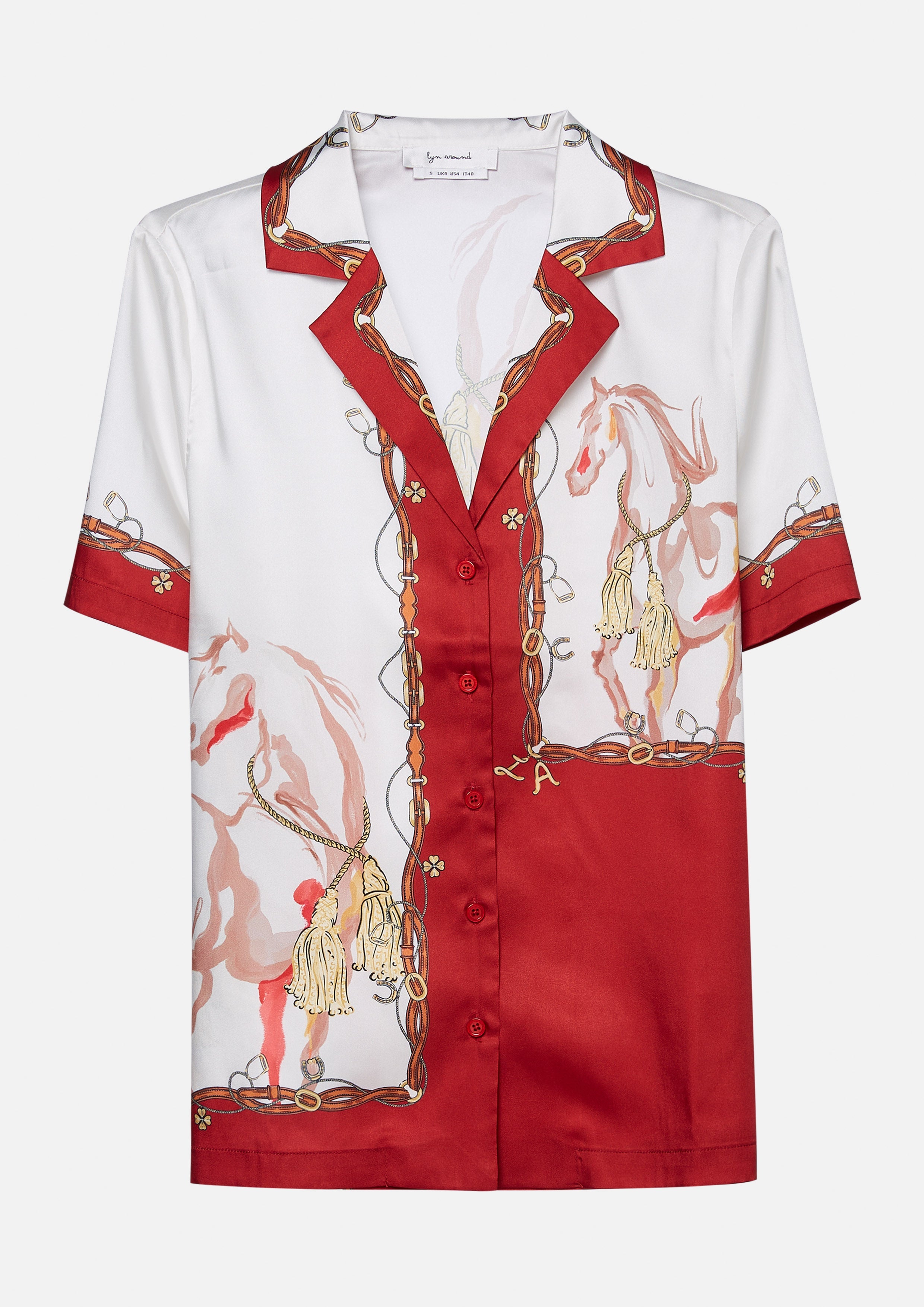 Print Short Sleeve Satin Shirt Rouge Luck