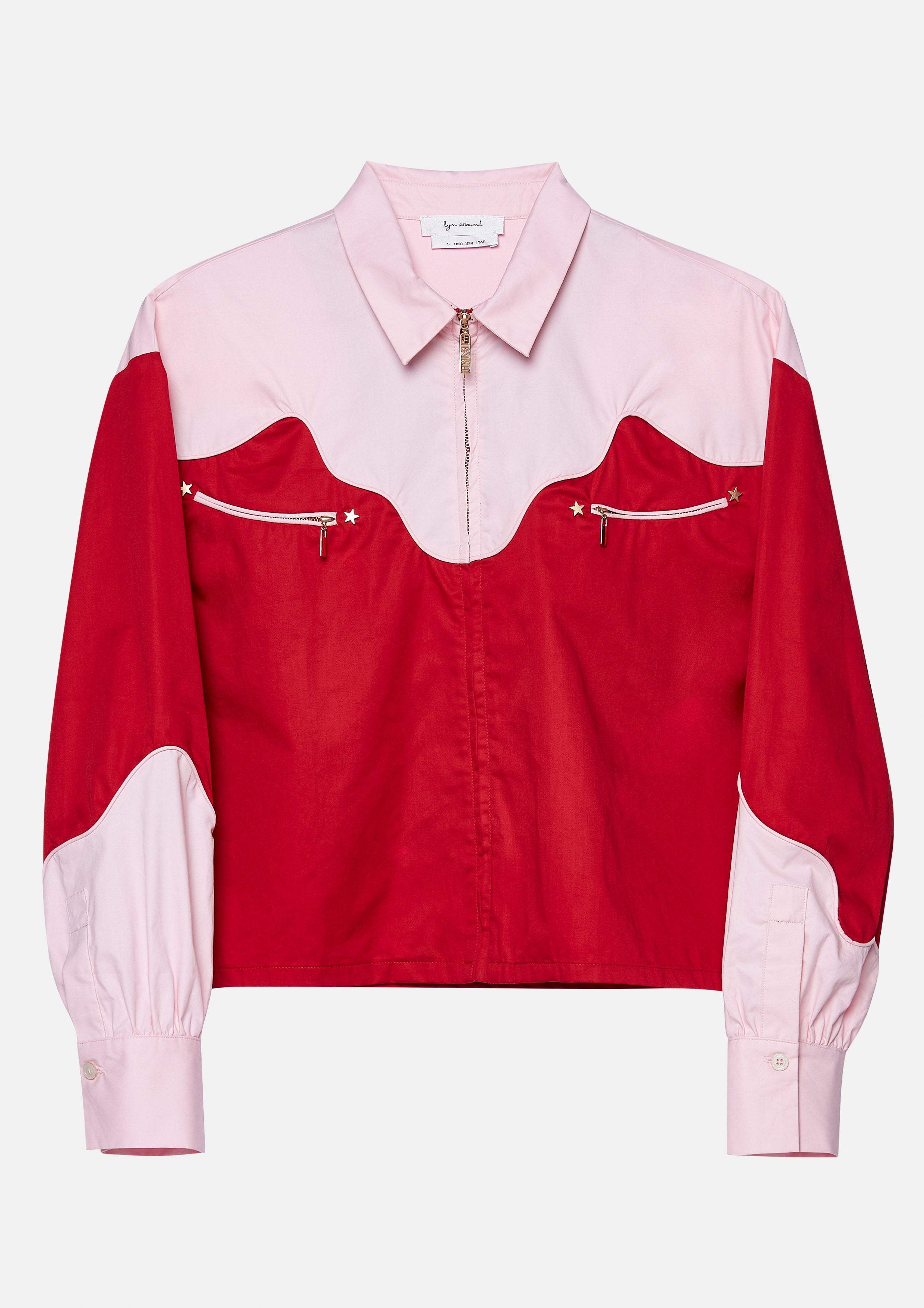 Velvet Panel Zip Up Long Sleeve Shirt Rouge Luck