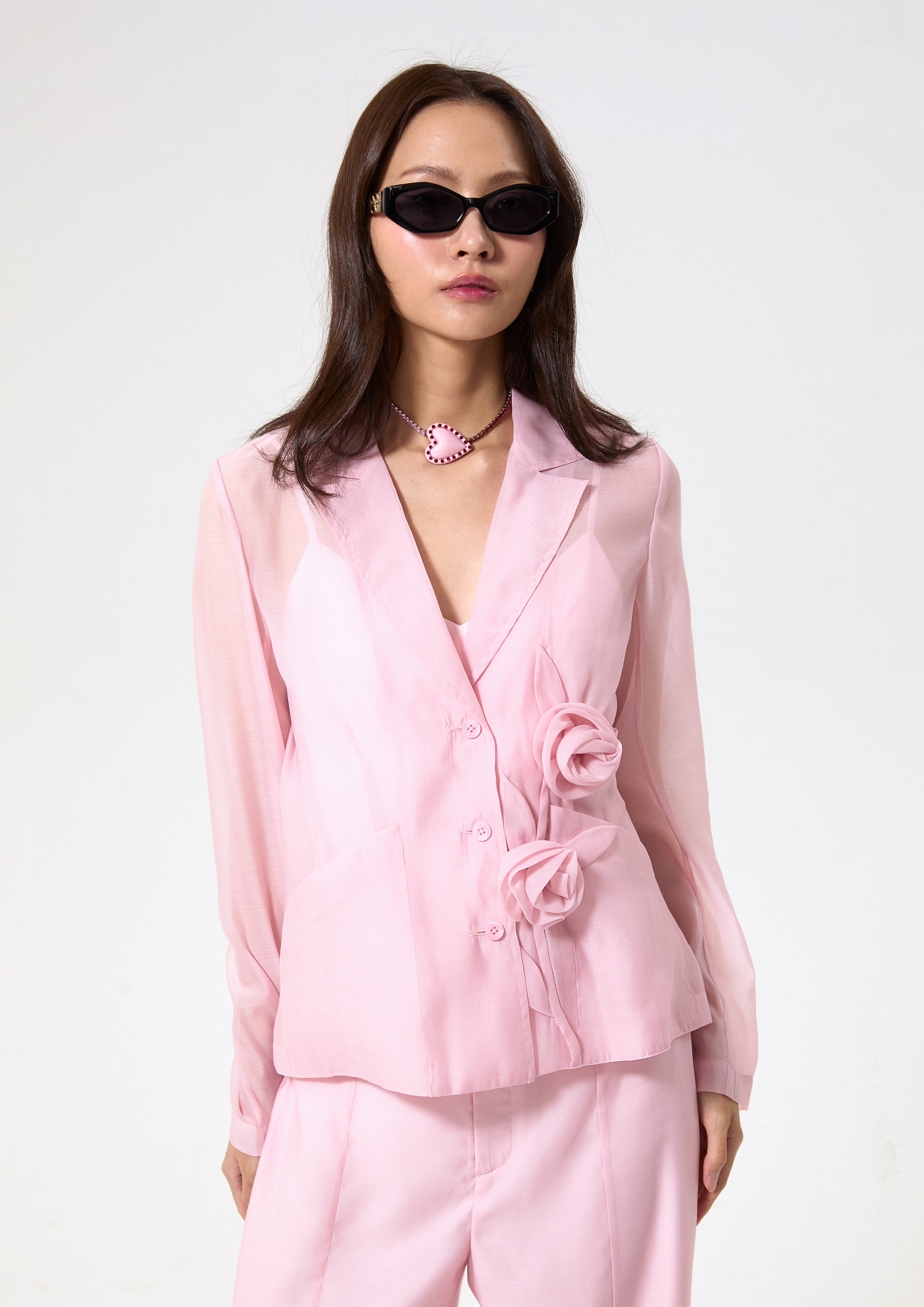 Rose Embellished Sheer Blazer Rodeo Rose