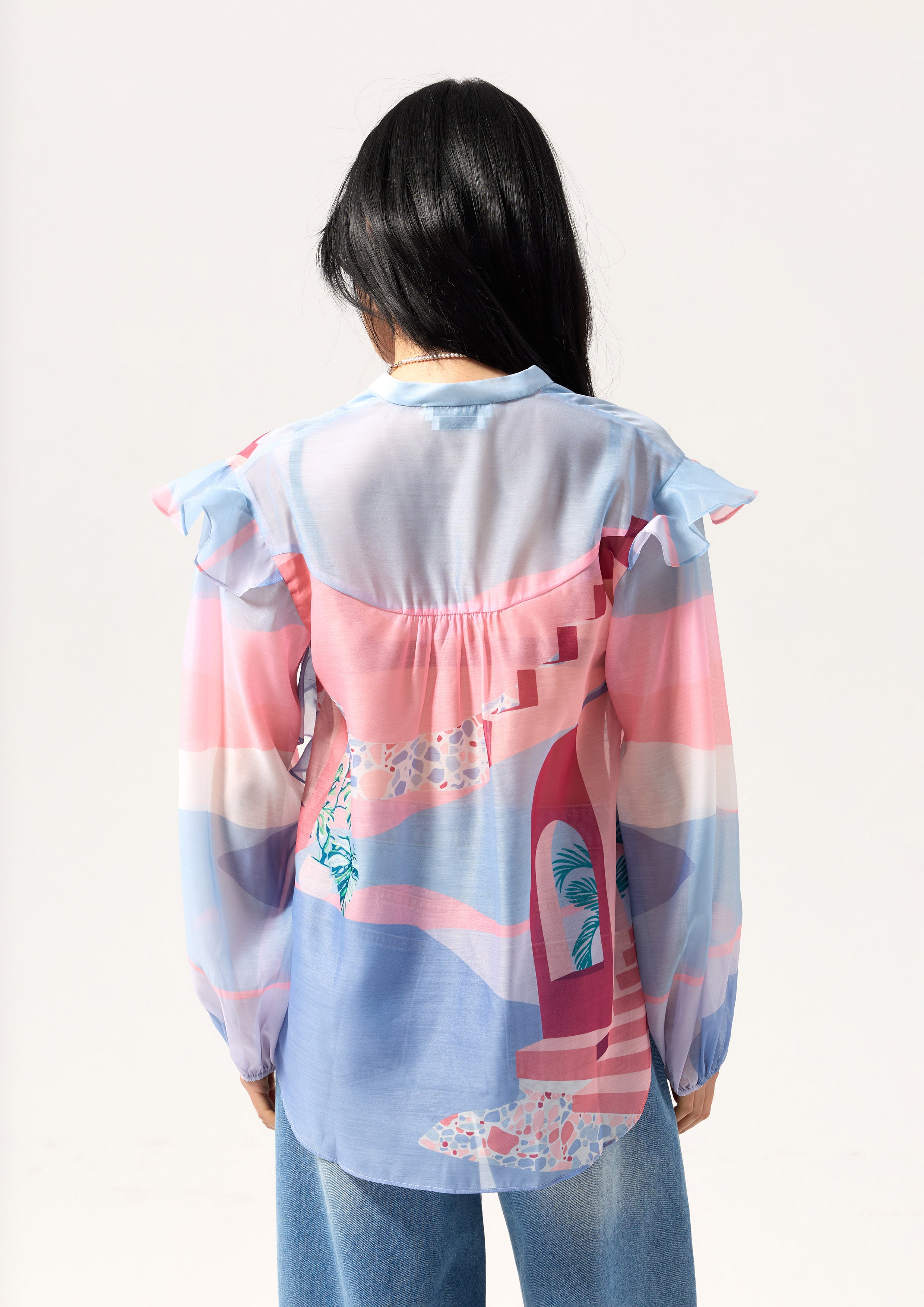 เสื้อเบล้าส์พิมพ์ลายผ้าเชียร์ คอลเลกชัน Neon Dreams