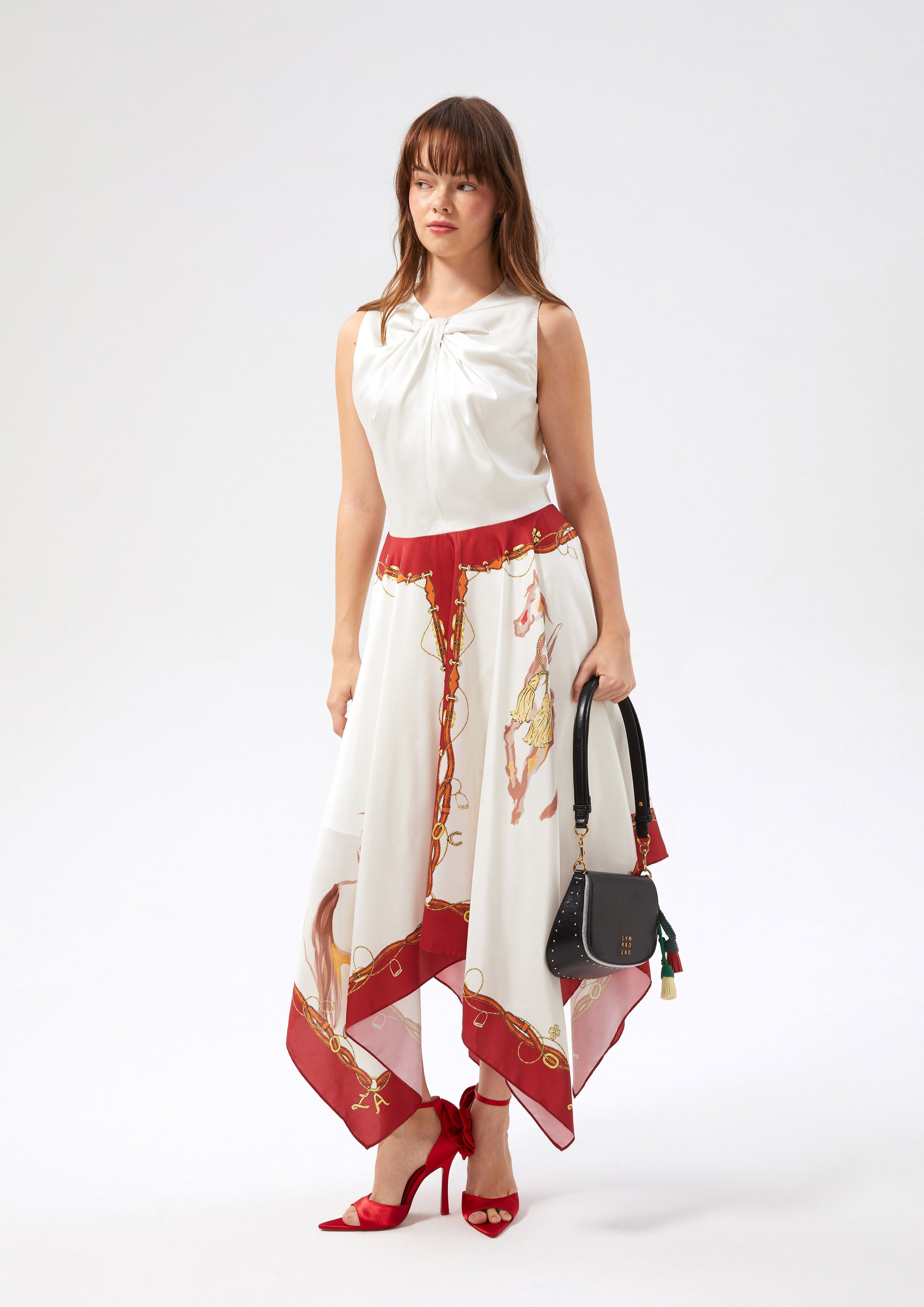 Satin Handkerchief Skirt Midi Dress Rouge Luck