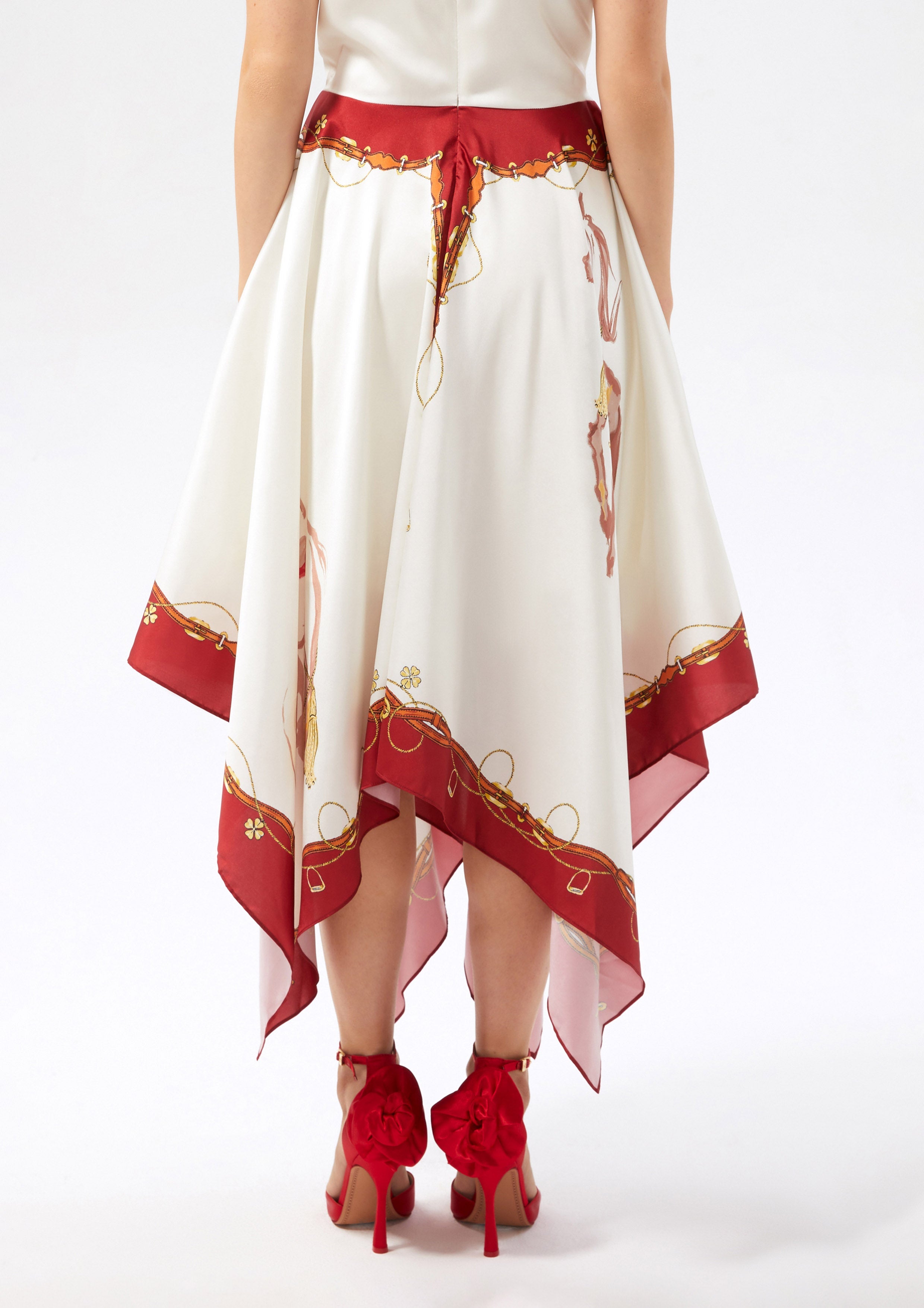 Satin Handkerchief Skirt Midi Dress Rouge Luck