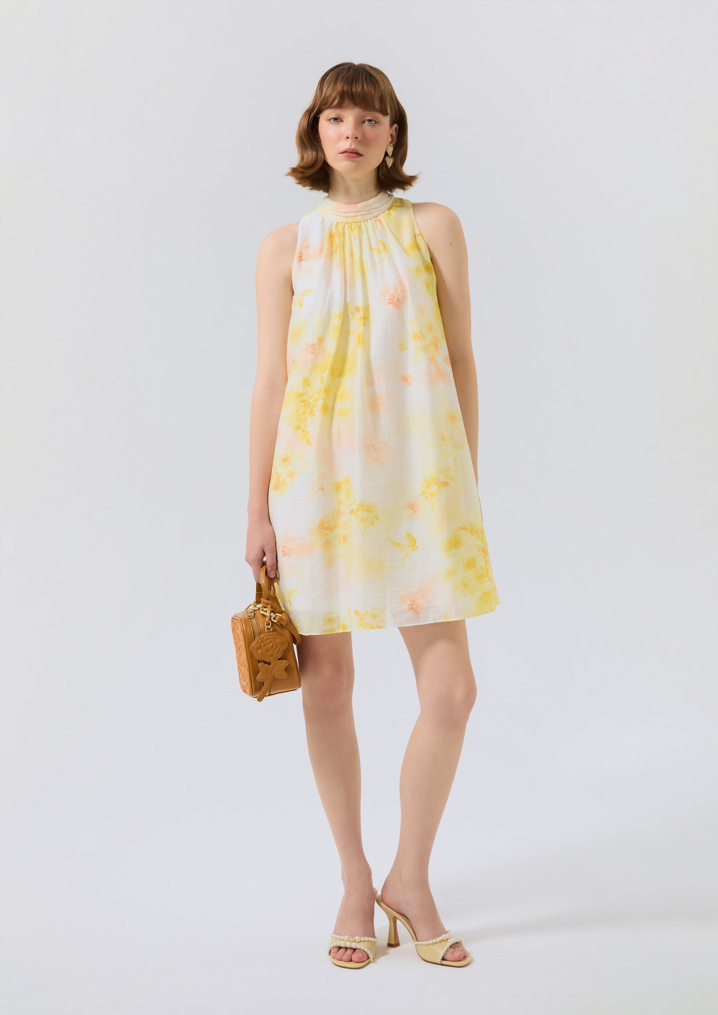 Print High Neck Mini Dress Rosewood Fleur