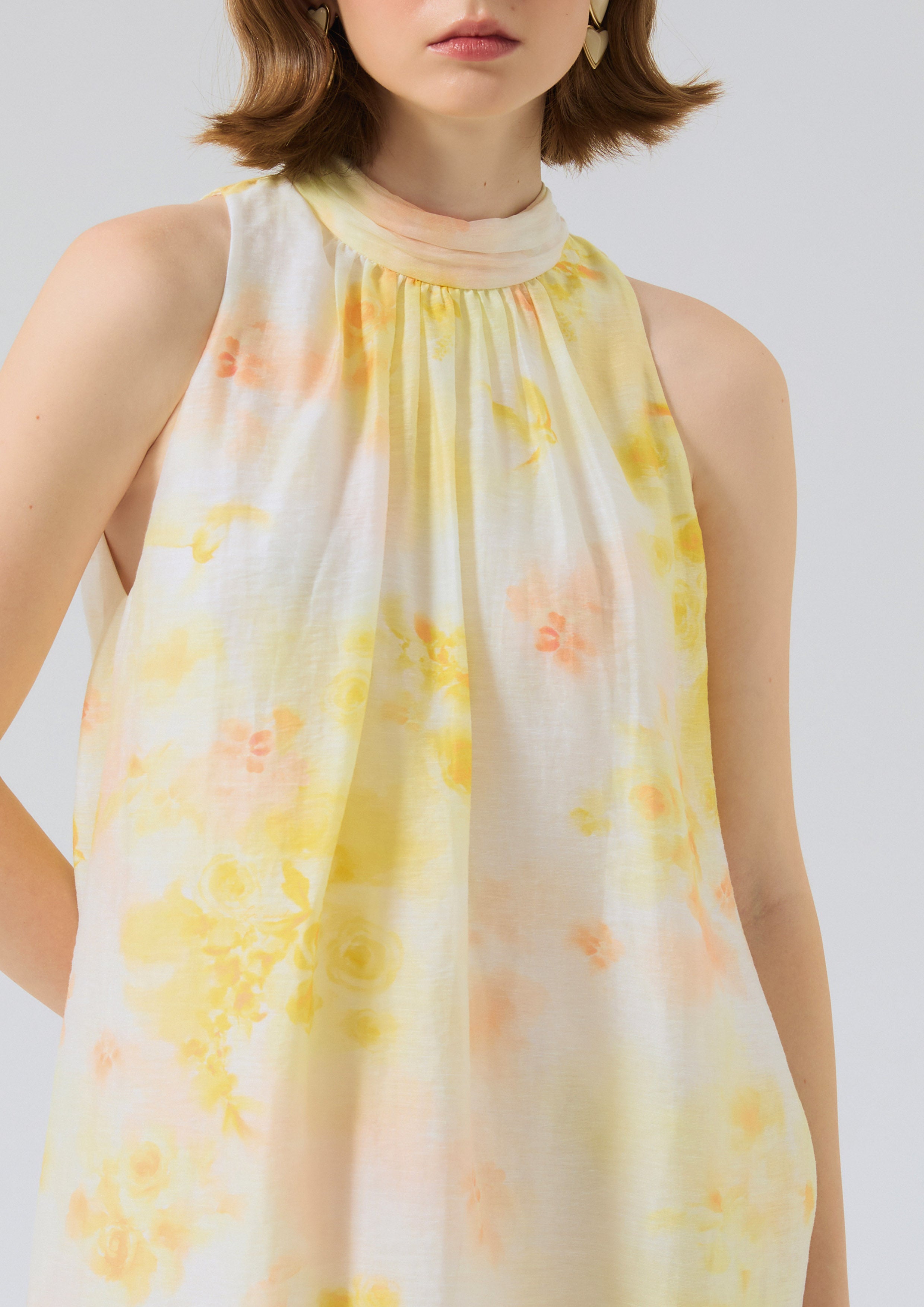 Print High Neck Mini Dress Rosewood Fleur