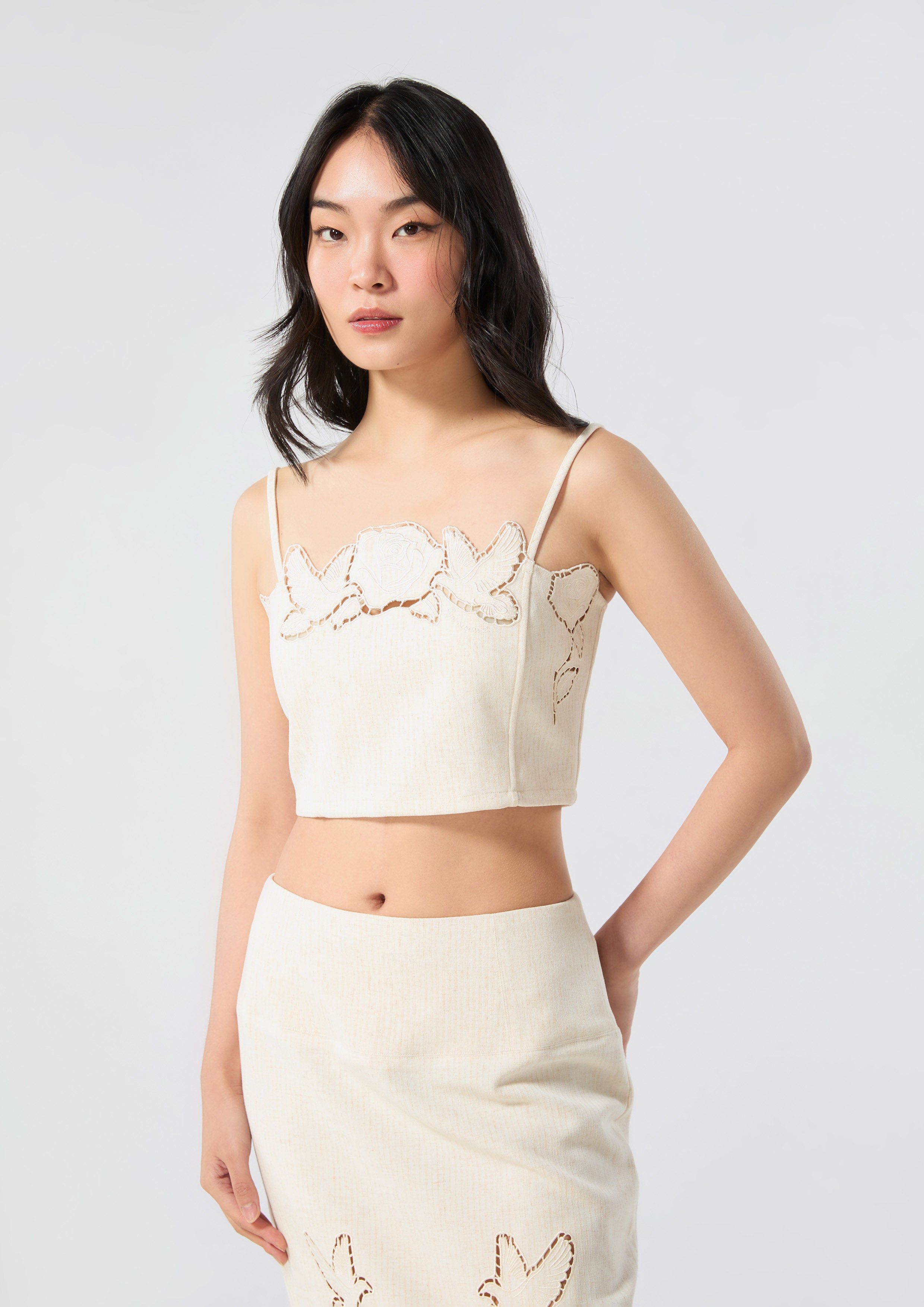 Rose Eyelet Cami Strap Crop Top Rosewood Fleur