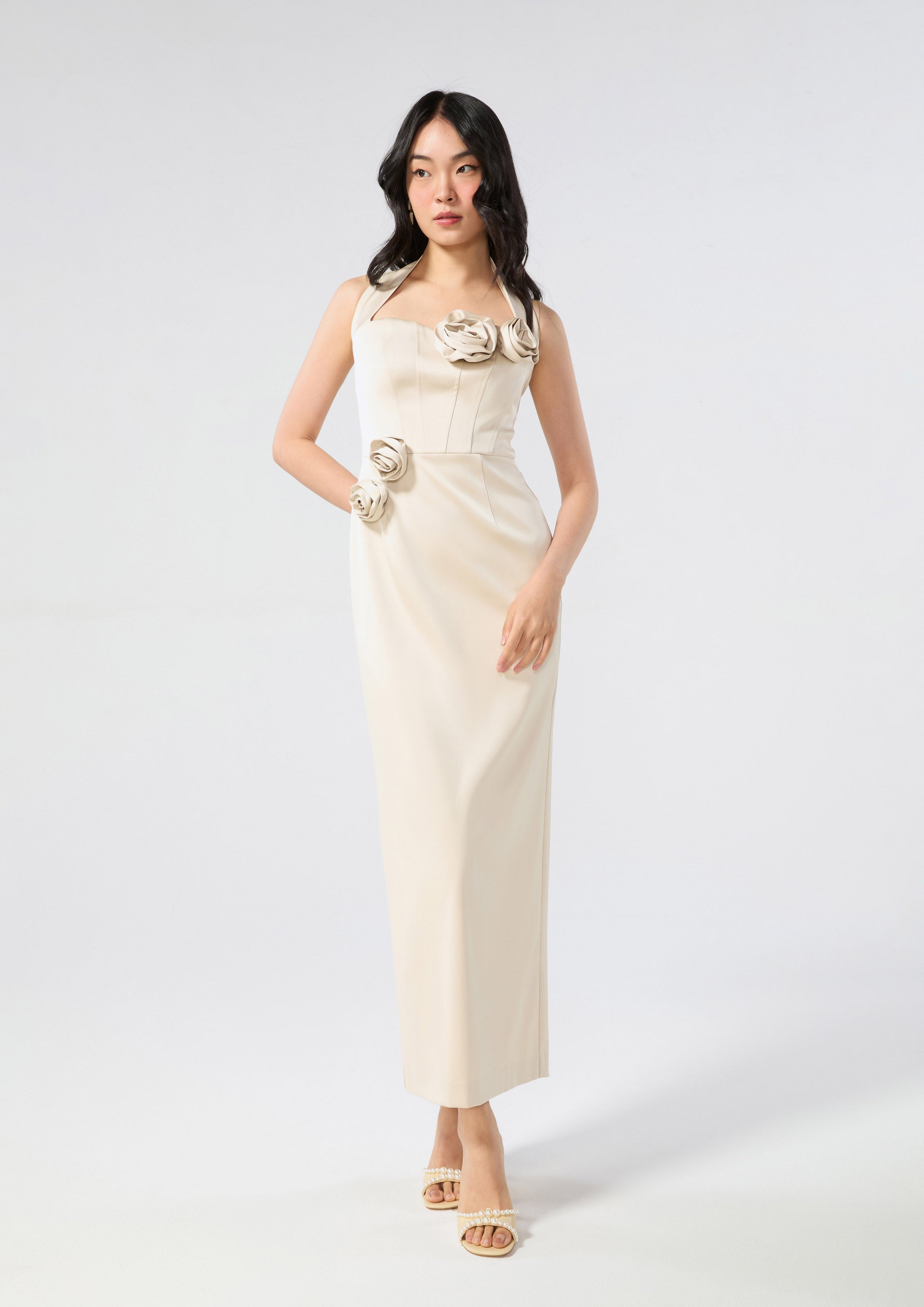 Rose Motif Embellished Satin Dress Rodeo Rose