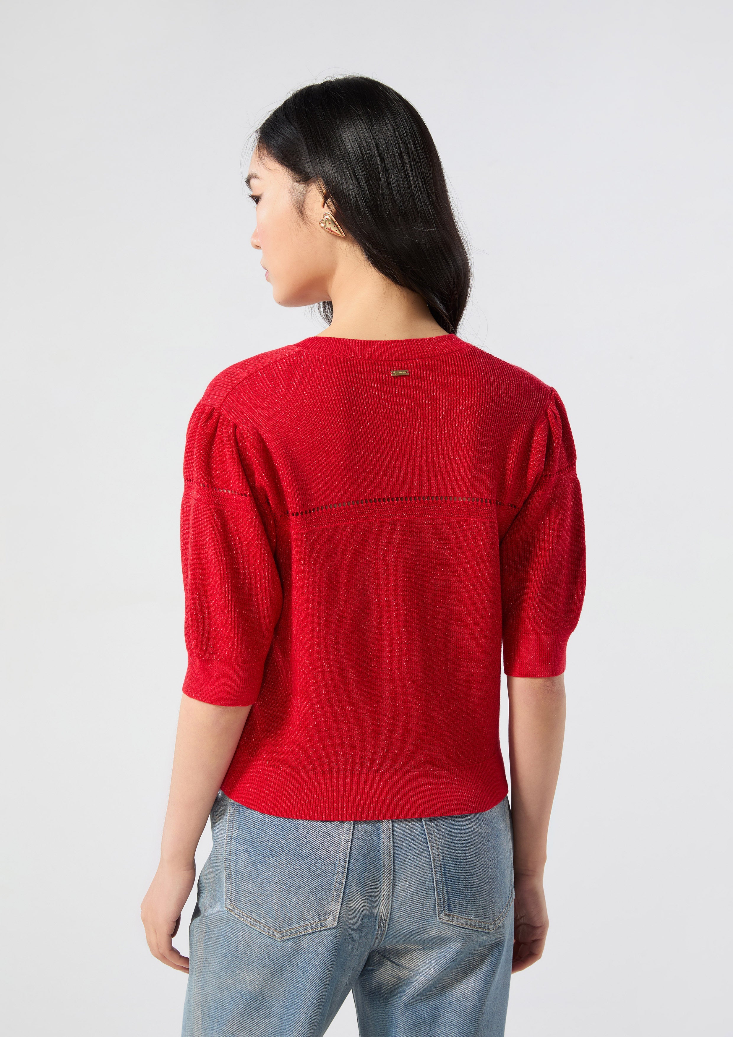 Button Knitted Blouse Rouge Luck