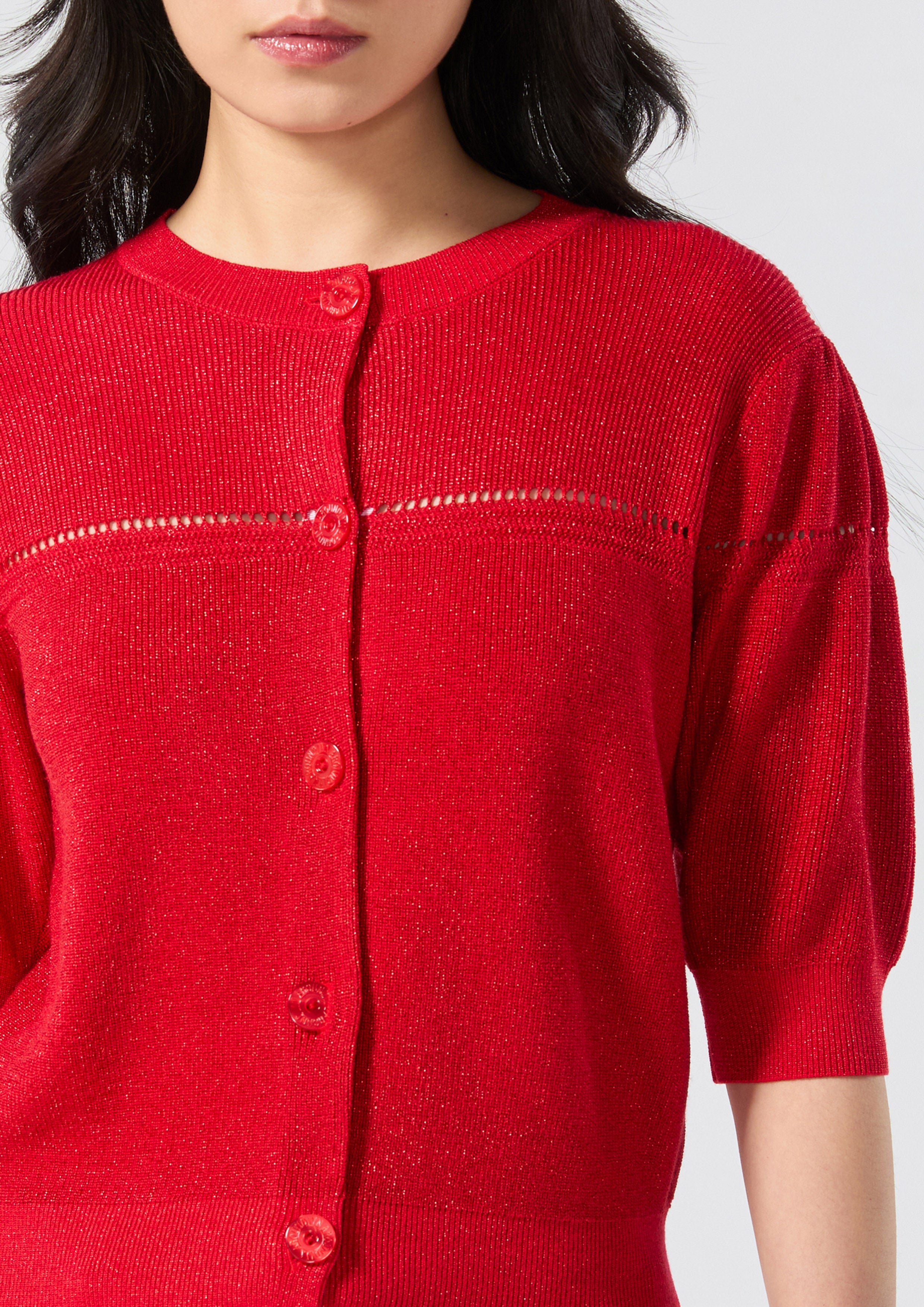Button Knitted Blouse Rouge Luck
