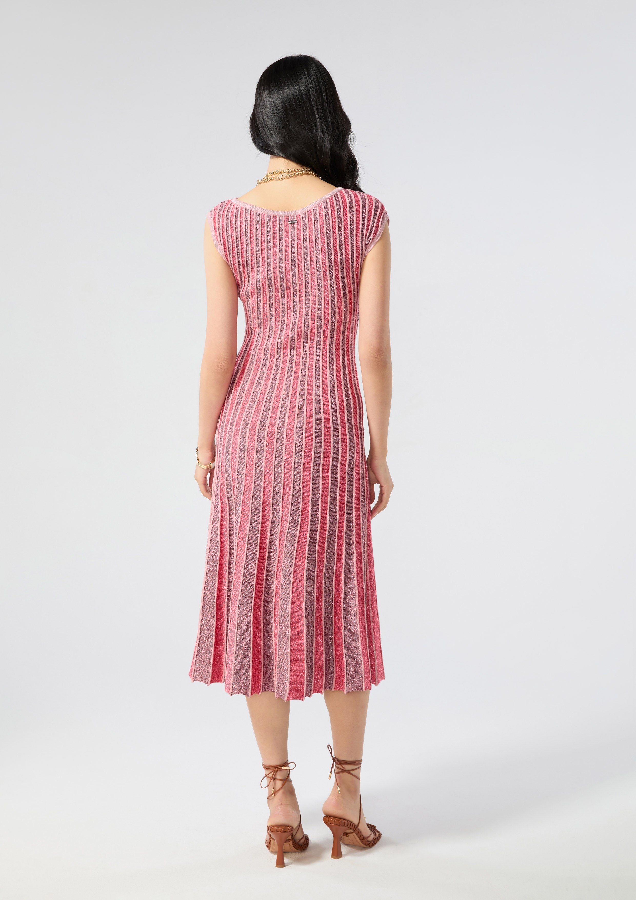 Stripe Pleated Skirt Midi Dress Rouge Luck