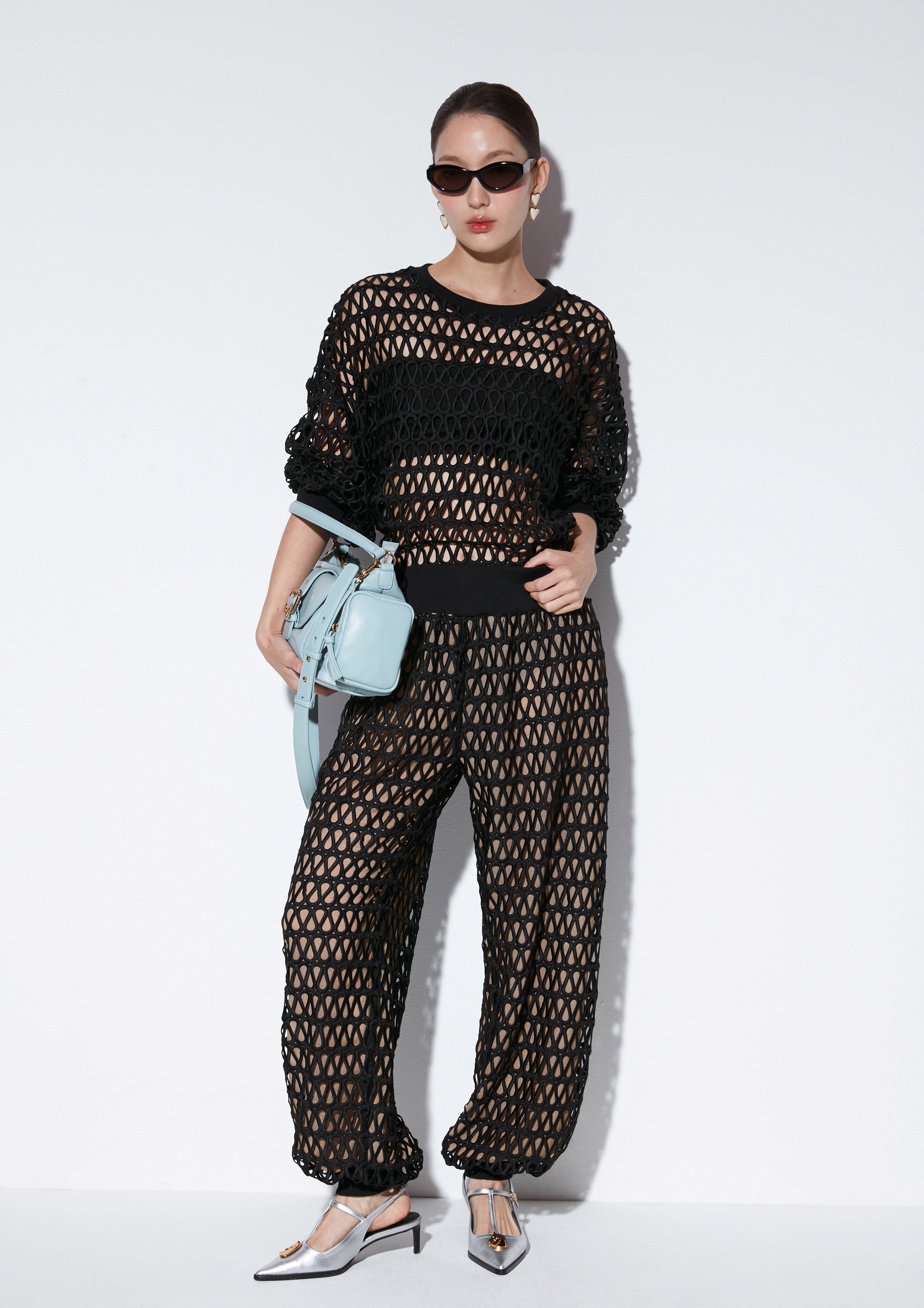 กางเกงตาข่ายทรงขากว้าง คอลเลกชัน Texture Club