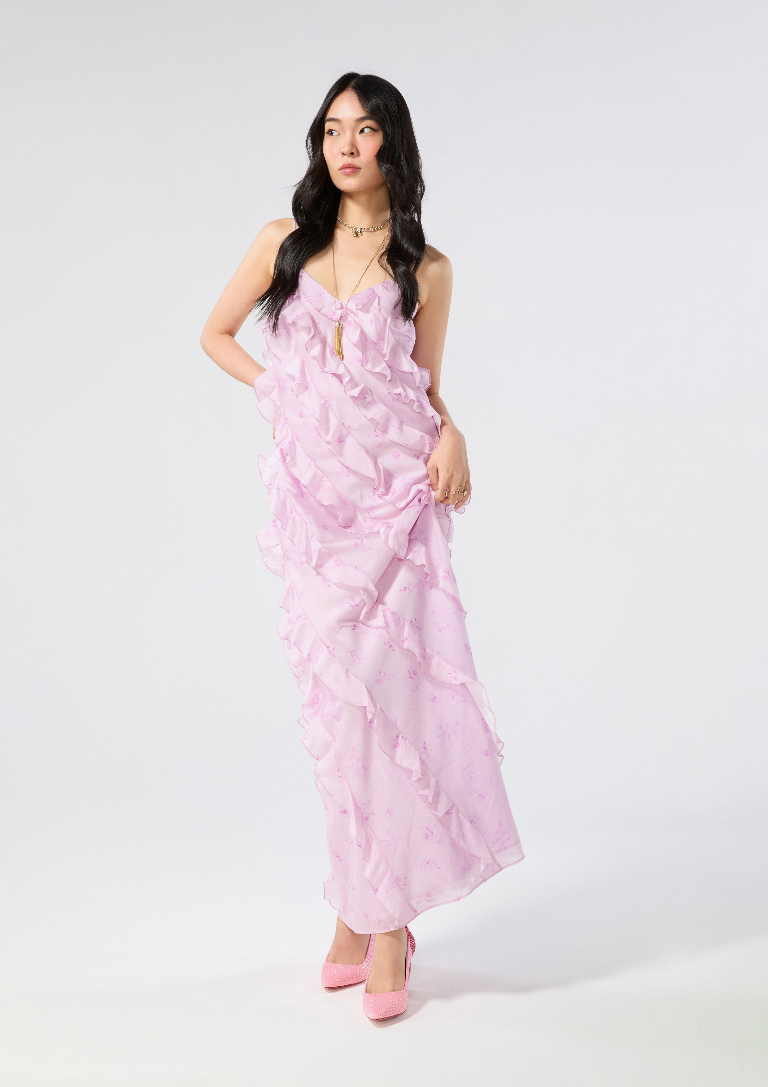 เดรสสายเดี่ยวแต่งระบาย คอลเลกชัน Rodeo Rose