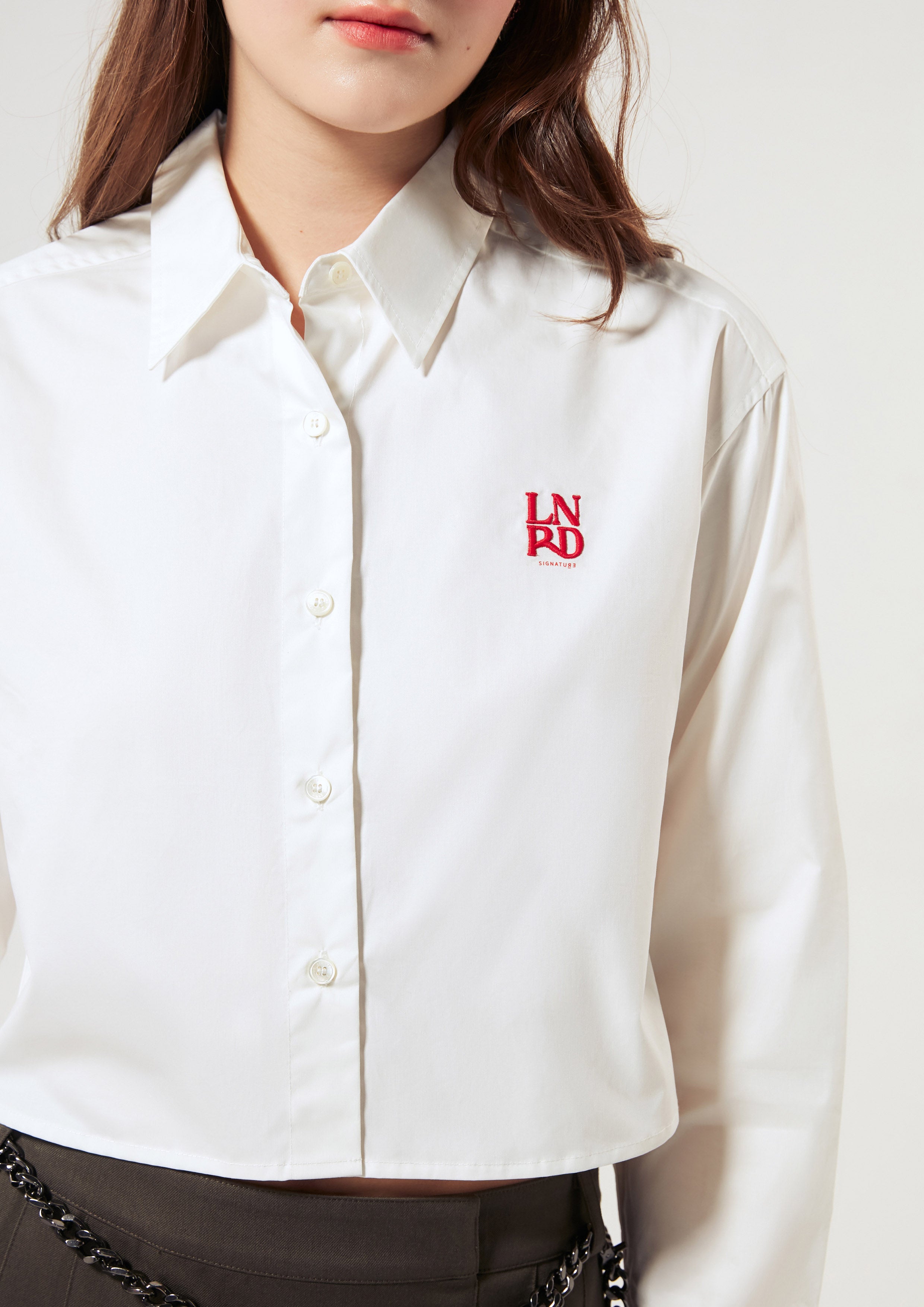 Logo Long Sleeve Crop Shirt Signature