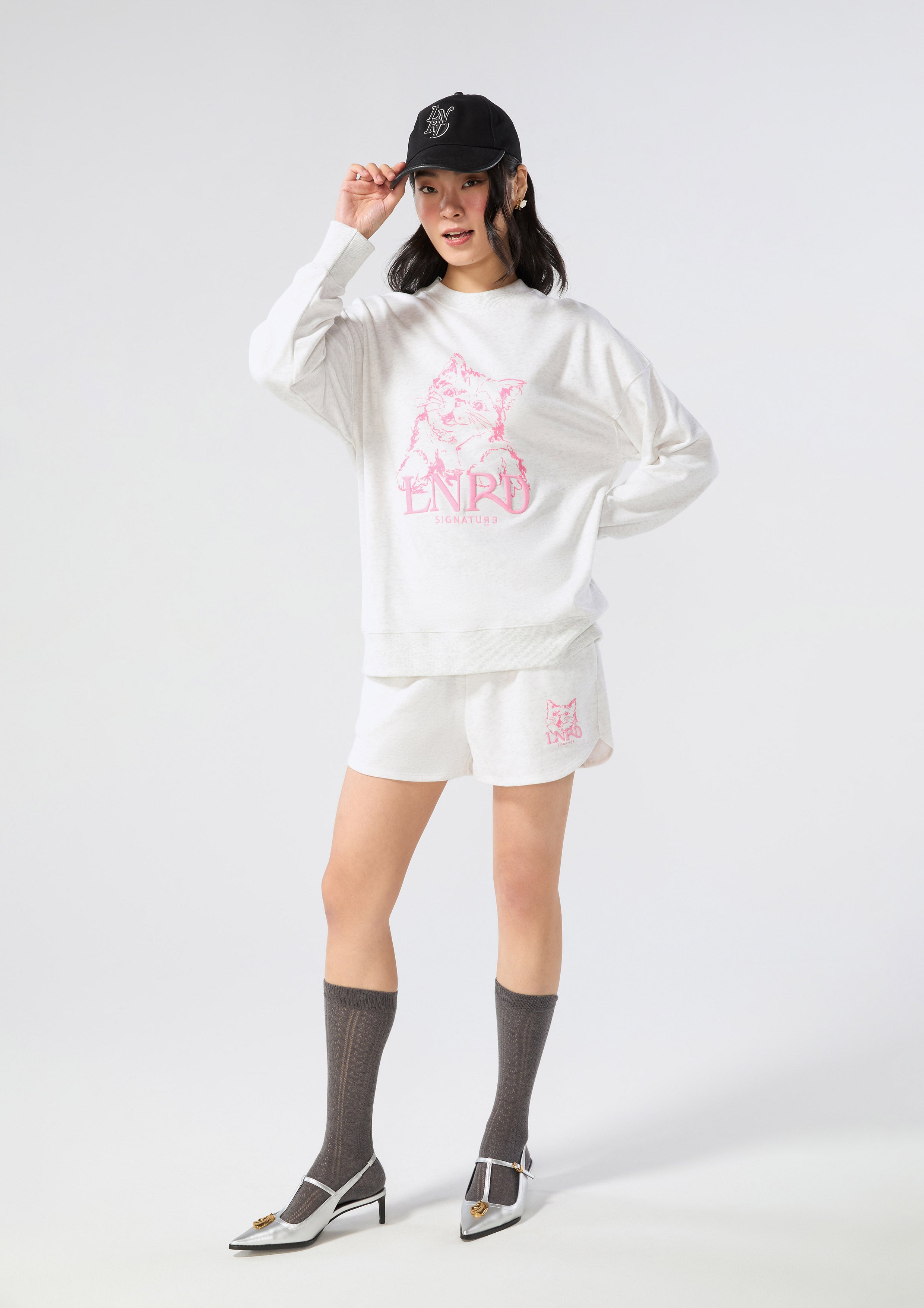 Cat Print With Logo Embroidery Pullover Signature